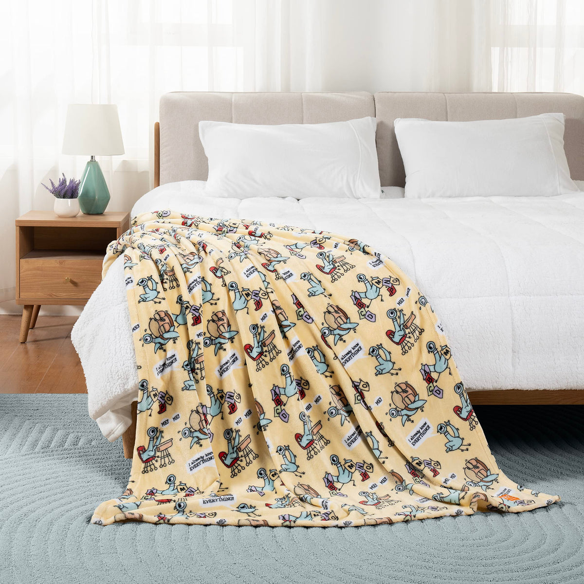 Berkshire Blanket & Mo Willems Velvetloft Luxury Soft Cozy Cute Kids Throw Blanket,Gifts For Kids,Pigeon School Yellow,50 In X 7