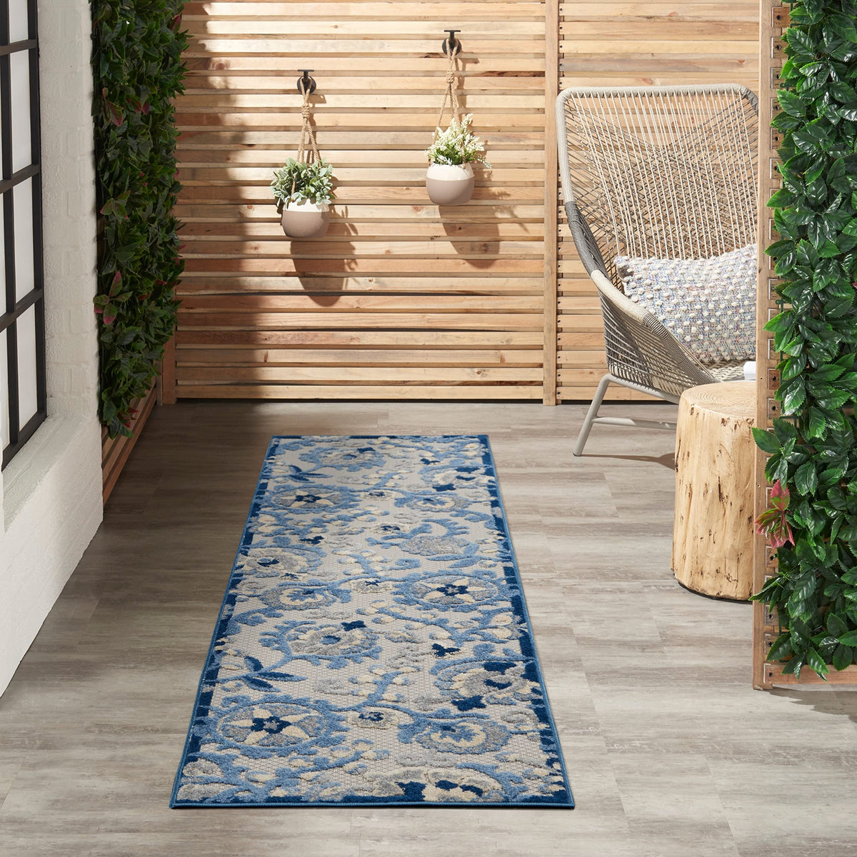 Nourison Aloha Indoor/Outdoor Blue/Grey 2' X 6' Area -Rug, Easy Cleaning, Non Shedding, Bed Room, Living Room, Dining Room, Deck, Backyard, Patio (2X6)