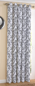 AIRWILL Cotton Pencil Flower Designed Blackout and Room Darkening 7ft Door Curtains Pack of 1 pc. (Floral  Black)