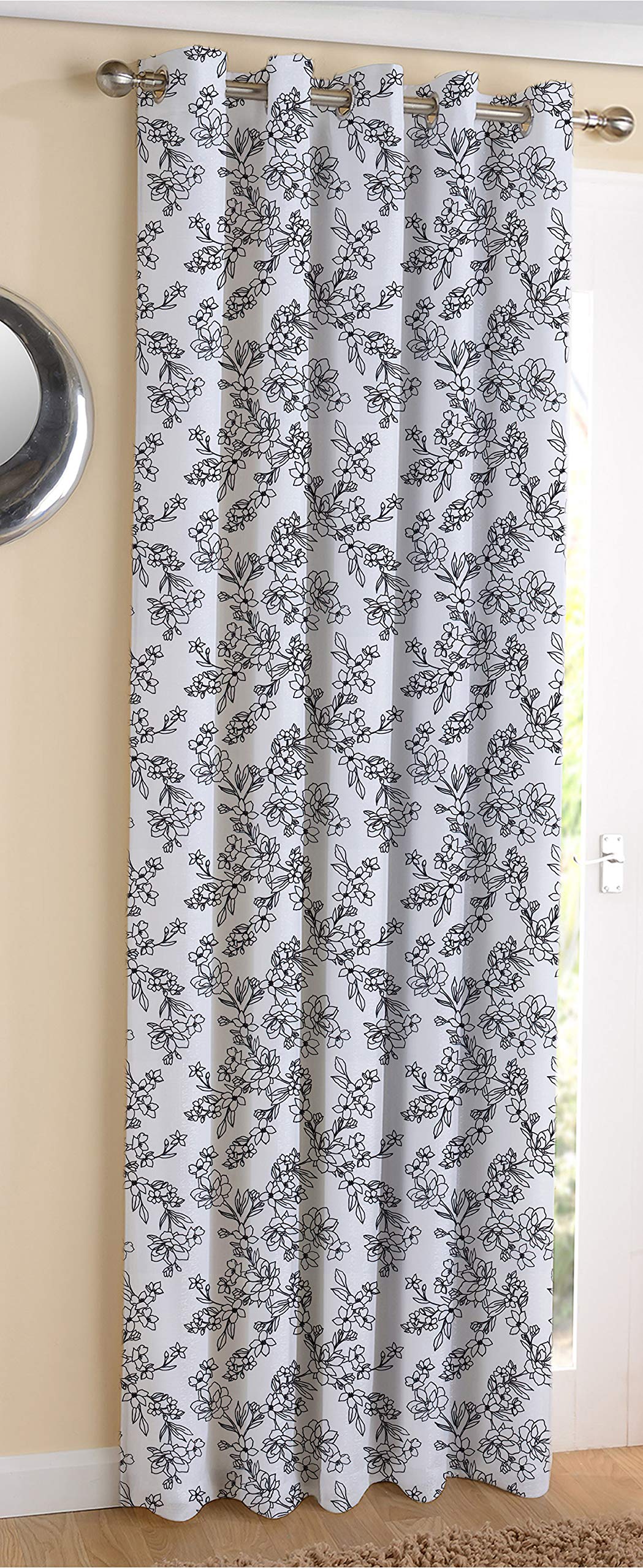 AIRWILL Cotton Pencil Flower Designed Blackout and Room Darkening 7ft Door Curtains Pack of 1 pc. (Floral  Black)