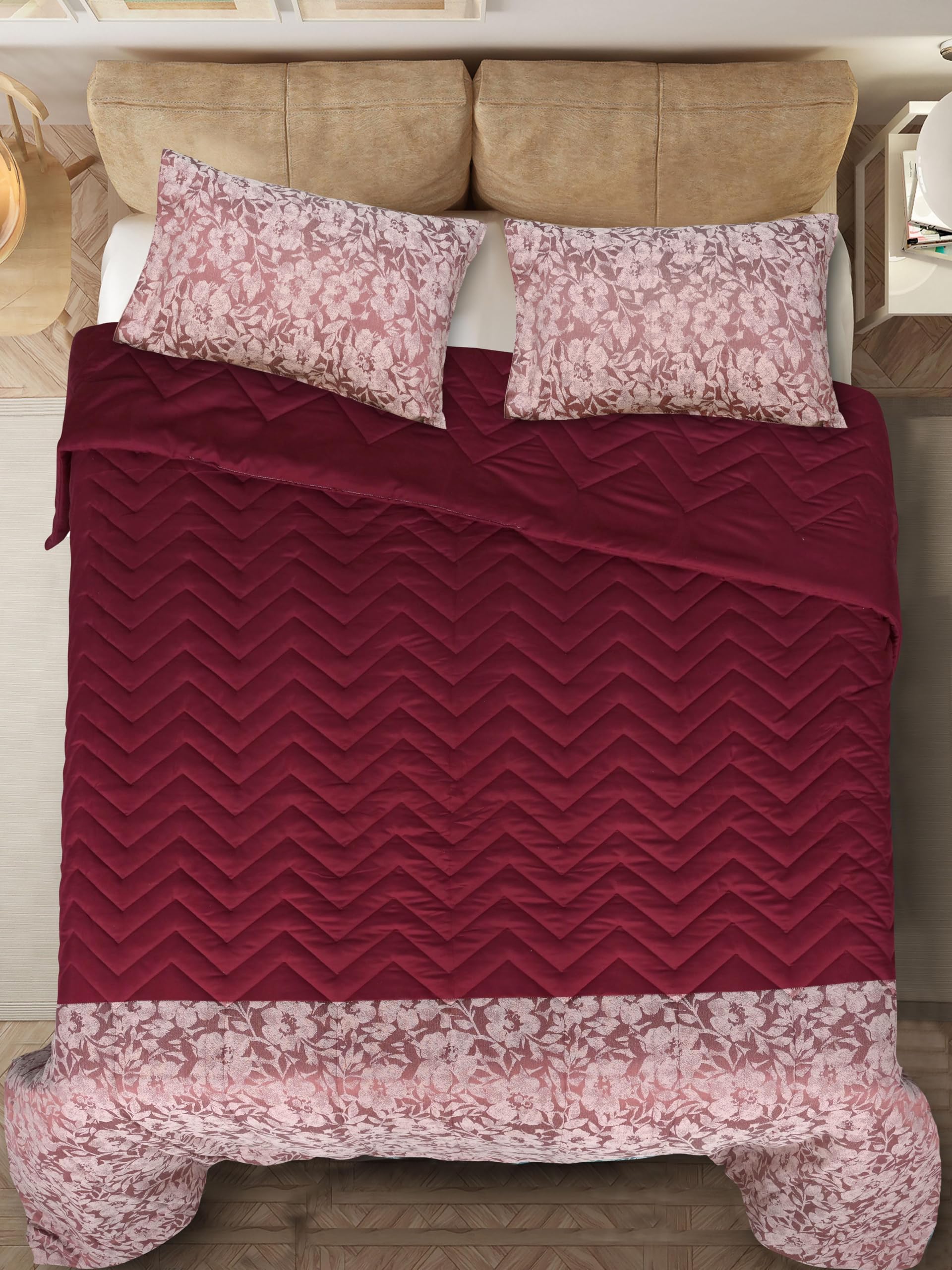 Saral Home Kanan All Season Medium Weight Reversible King Quilt/Comforter 90X90  & Matching 2 Pillow Covers 17X27 For Double Bed