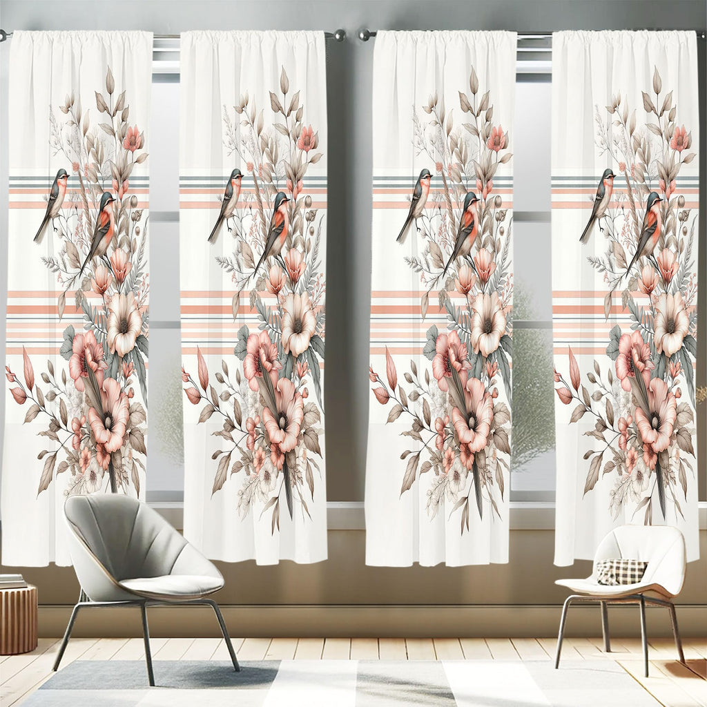 Ambesonne Birds and Nature Window Curtains Pack of 2, Autumnal Composition of Muted Leafy Floral with Sparrowbird, Lightweight S