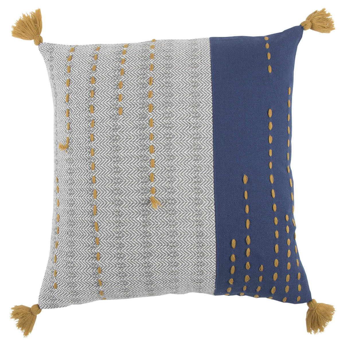 Rizzy Home T13089 Decorative Pillow, 20&quot; x 20&quot;, Gray/Blue