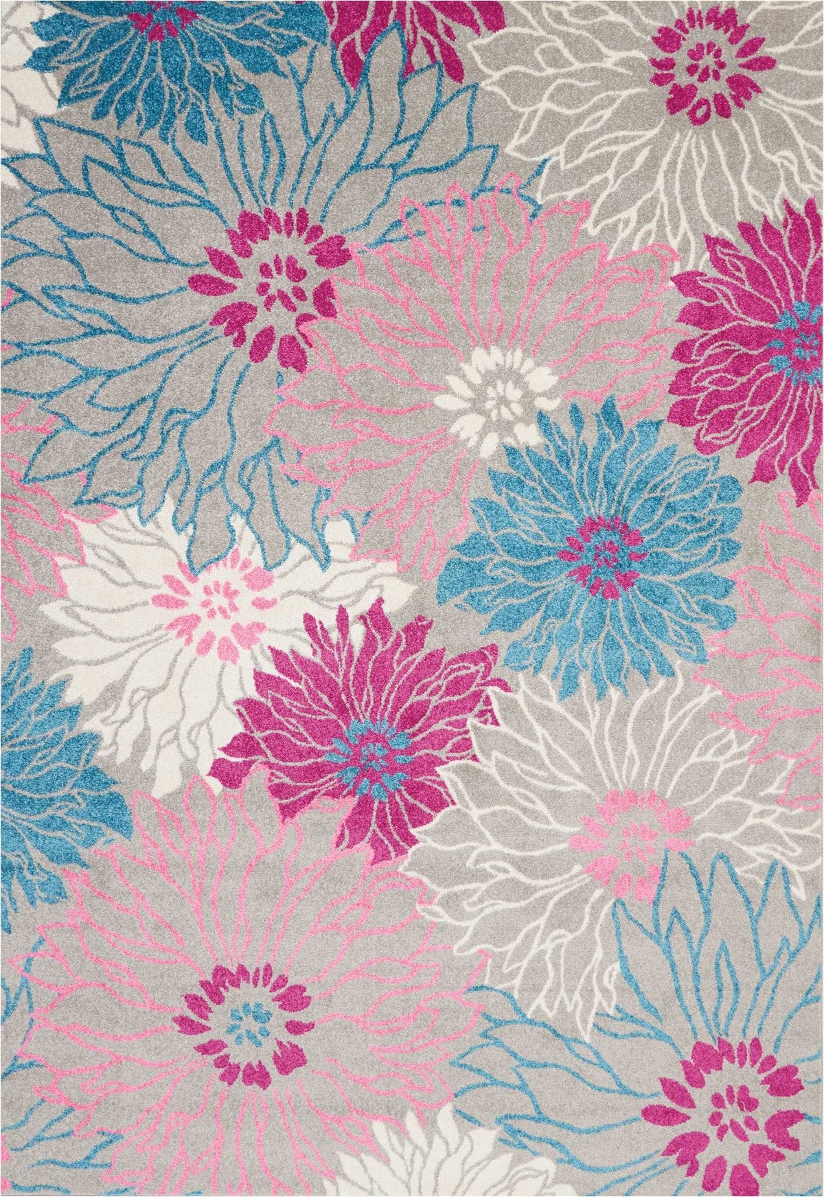 HomeRoots Grey 100% Polypropylene 7’ x 10’ Gray and Pink Tropical Flower Area Rug