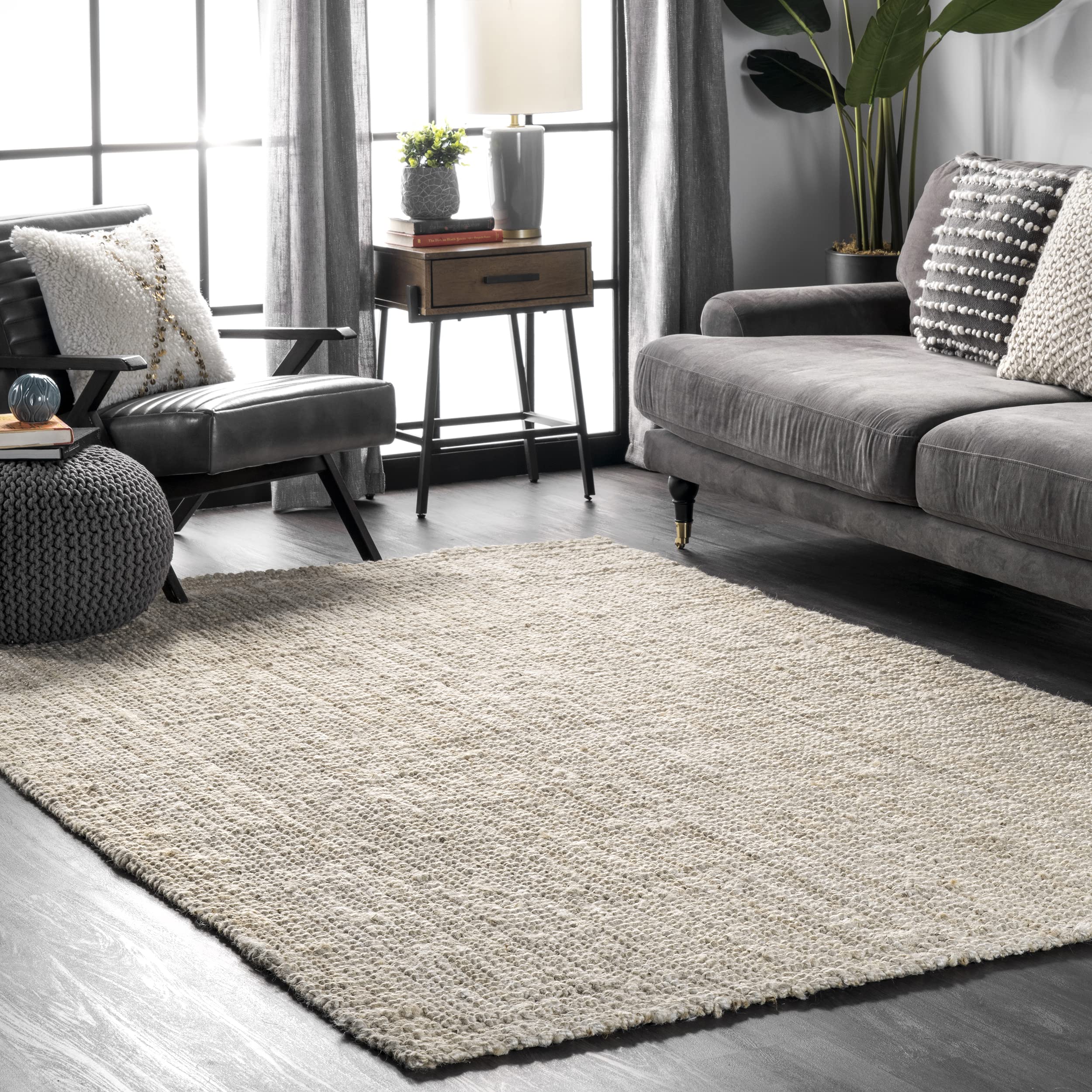 nuLOOM Ashli Solid Farmhouse Jute Area Rug, 3x5, Off-white