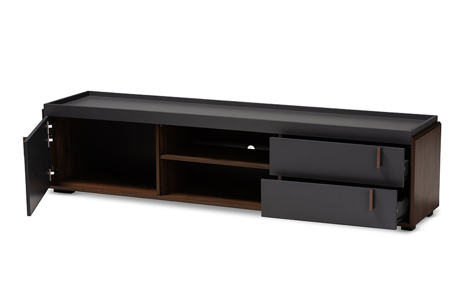 Baxton Studio Rikke Modern and Contemporary TwoTone Gray and Walnut Finished Wood 2Drawer TV Stand
