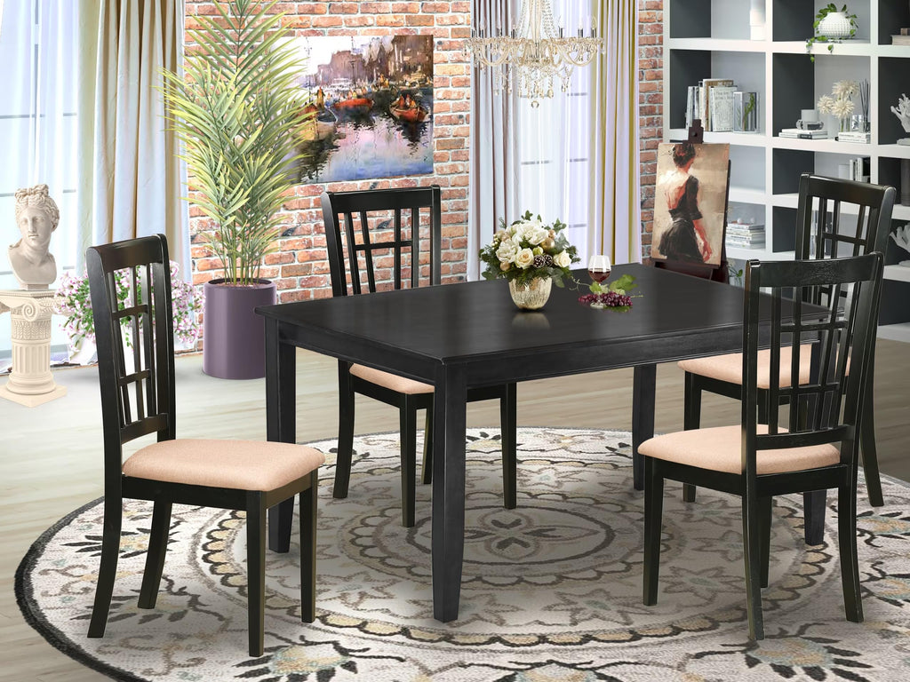 East West Furniture DUNI5-BLK-C 5 Piece Kitchen Table & Chairs Set Includes a Rectangle Dining Table and 4 Linen Fabric Dining Room Chairs, 36x60 Inch, Black