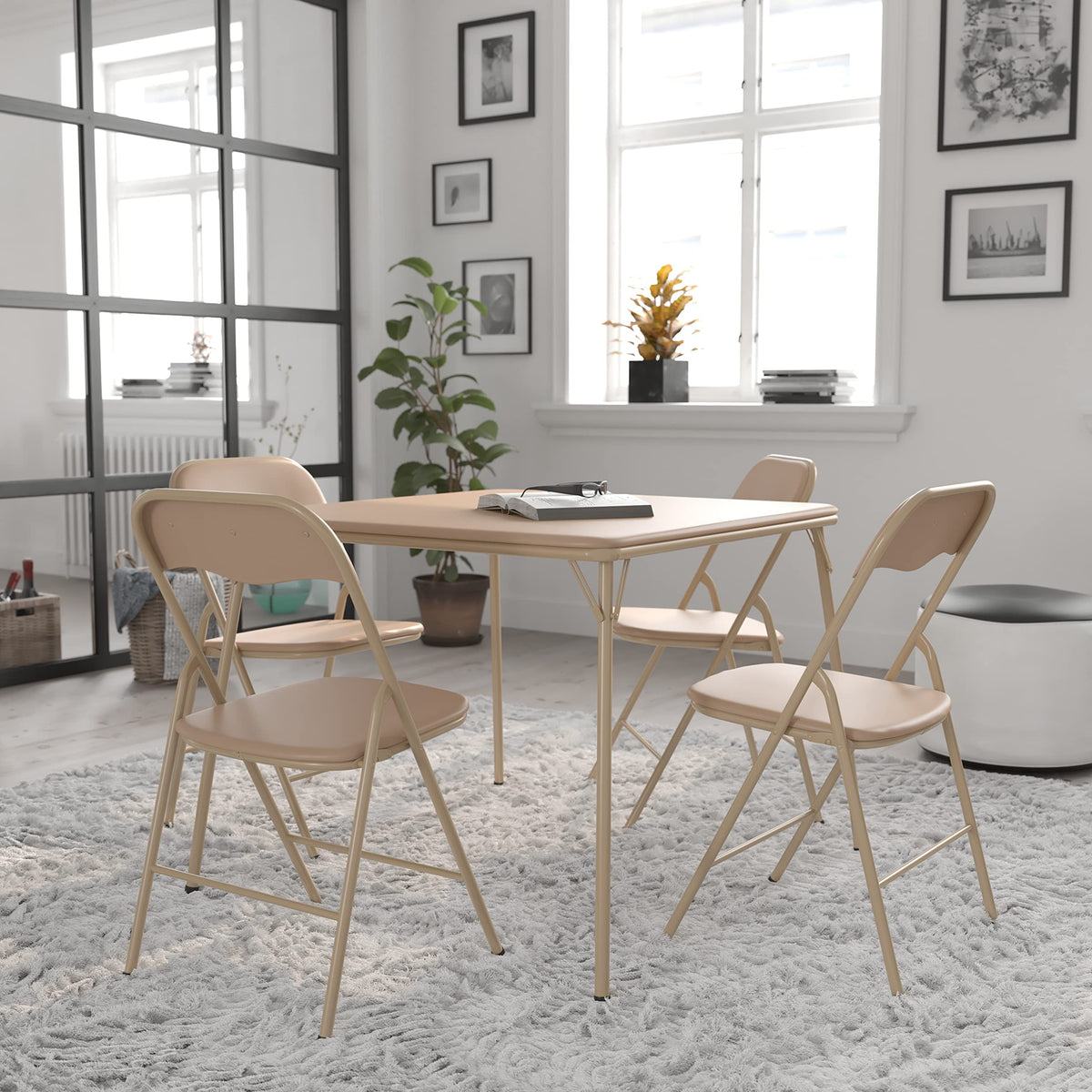 Flash Furniture Madison 5 Piece Tan Folding Card Table and Chair Set