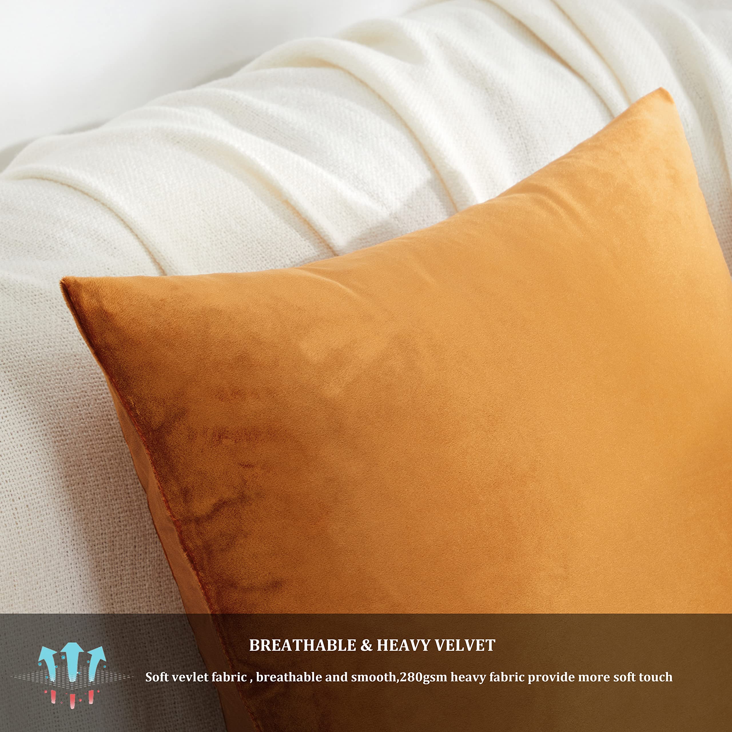 Gigizaza Decorative Couch Throw Pillow Covers,Set Of 2 Burnt Orange Square Pillow Cushion Covers 24X24,Pillow Cases Velvet Pillo