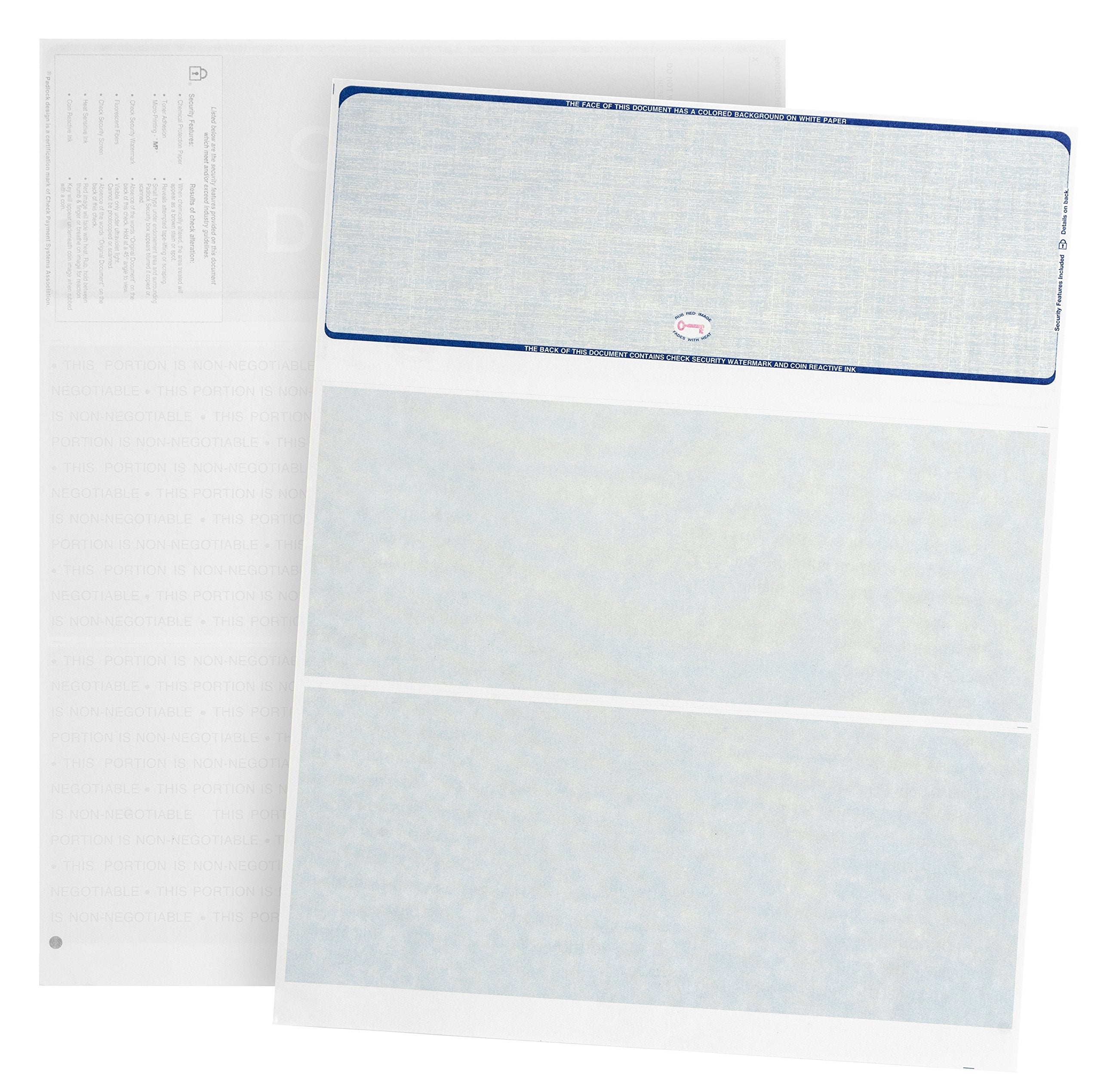 500 Blank Check Stock - Designed For Secure Computer Printed Checks With Quickbooks, And More - Blue Linen Pattern- 500 Sheets -