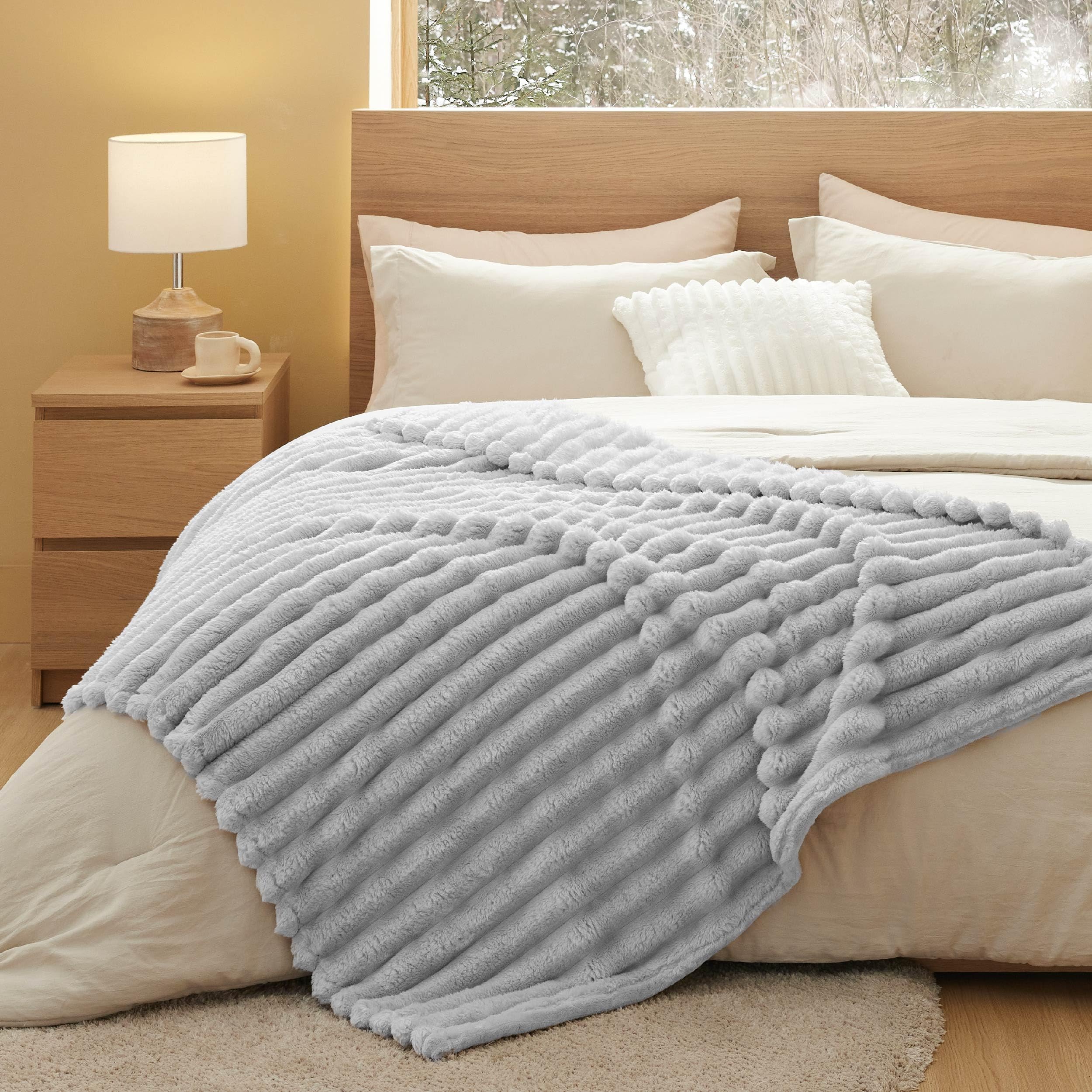 Bedsure Twin Blanket For Couch - Super Soft Cozy Blankets For Women, Cute Small Fleece Blanket For Girls, Light Grey,60X80 Inche