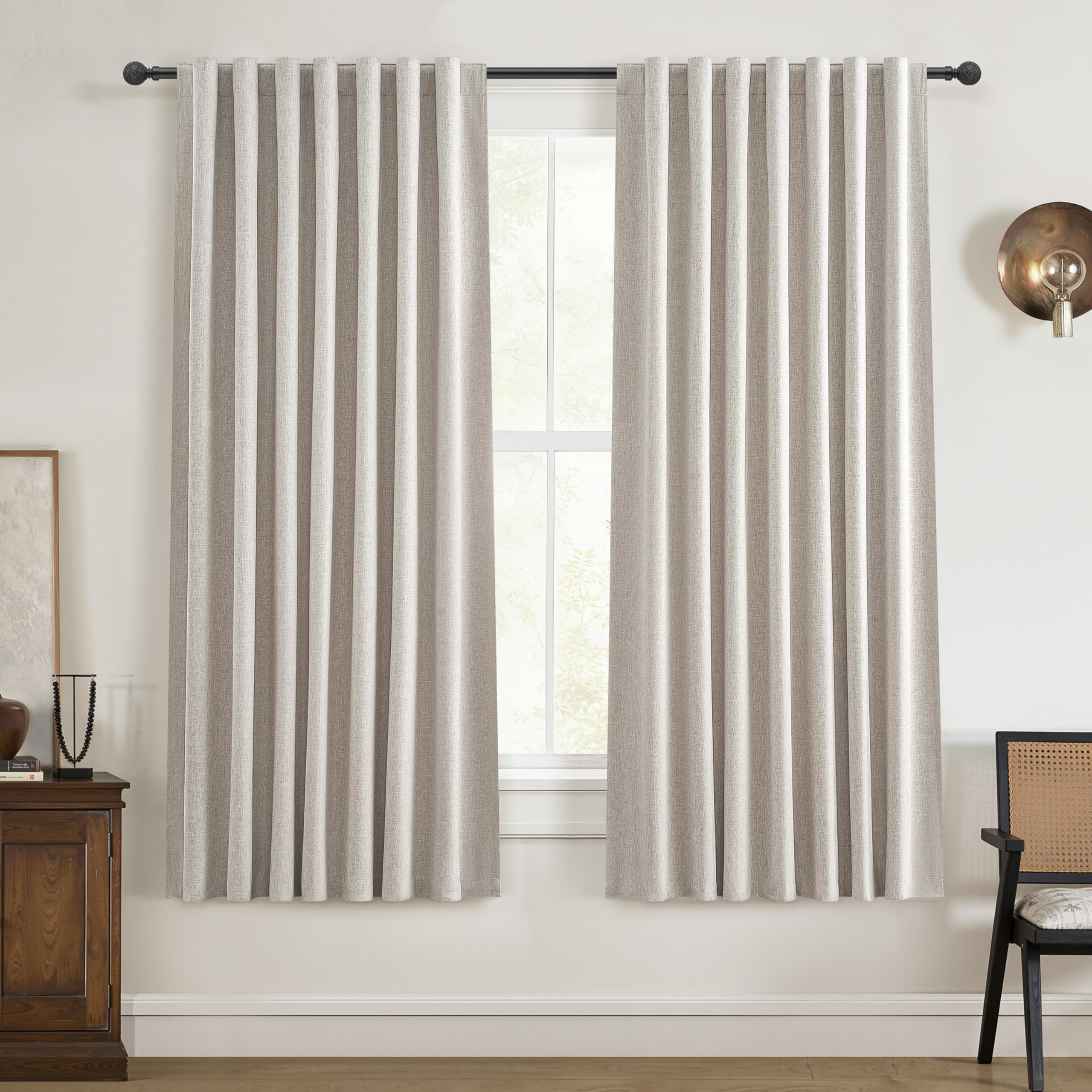 QJmydeco 48 Inch Curtains Sunblock Curtains for Bedroom 2 Panel Sets, Total Blackout Insulated Opaque Curtain for Summer Heat Dr