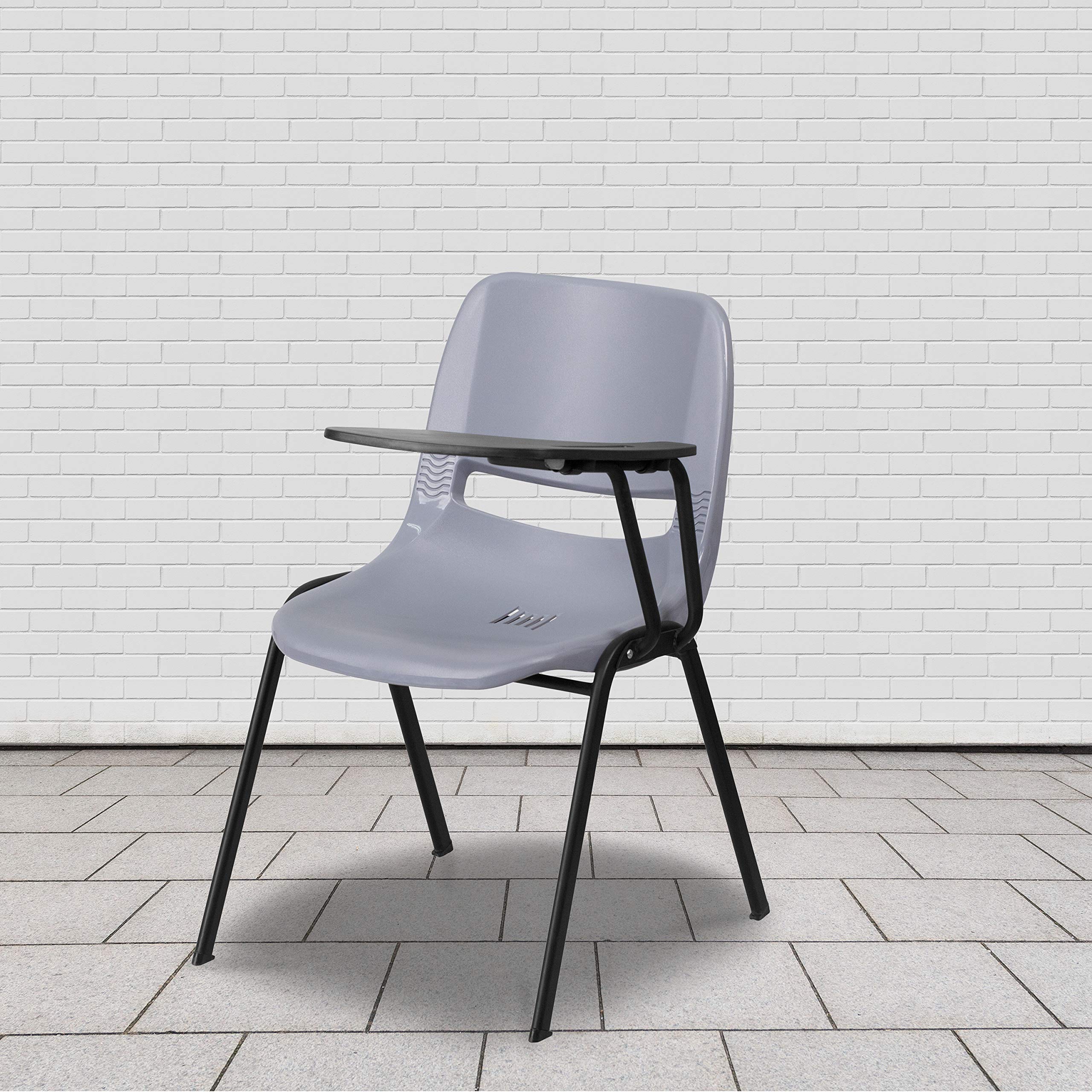Flash Furniture Gray Ergonomic Shell Chair with Left Handed Flip-Up Tablet Arm