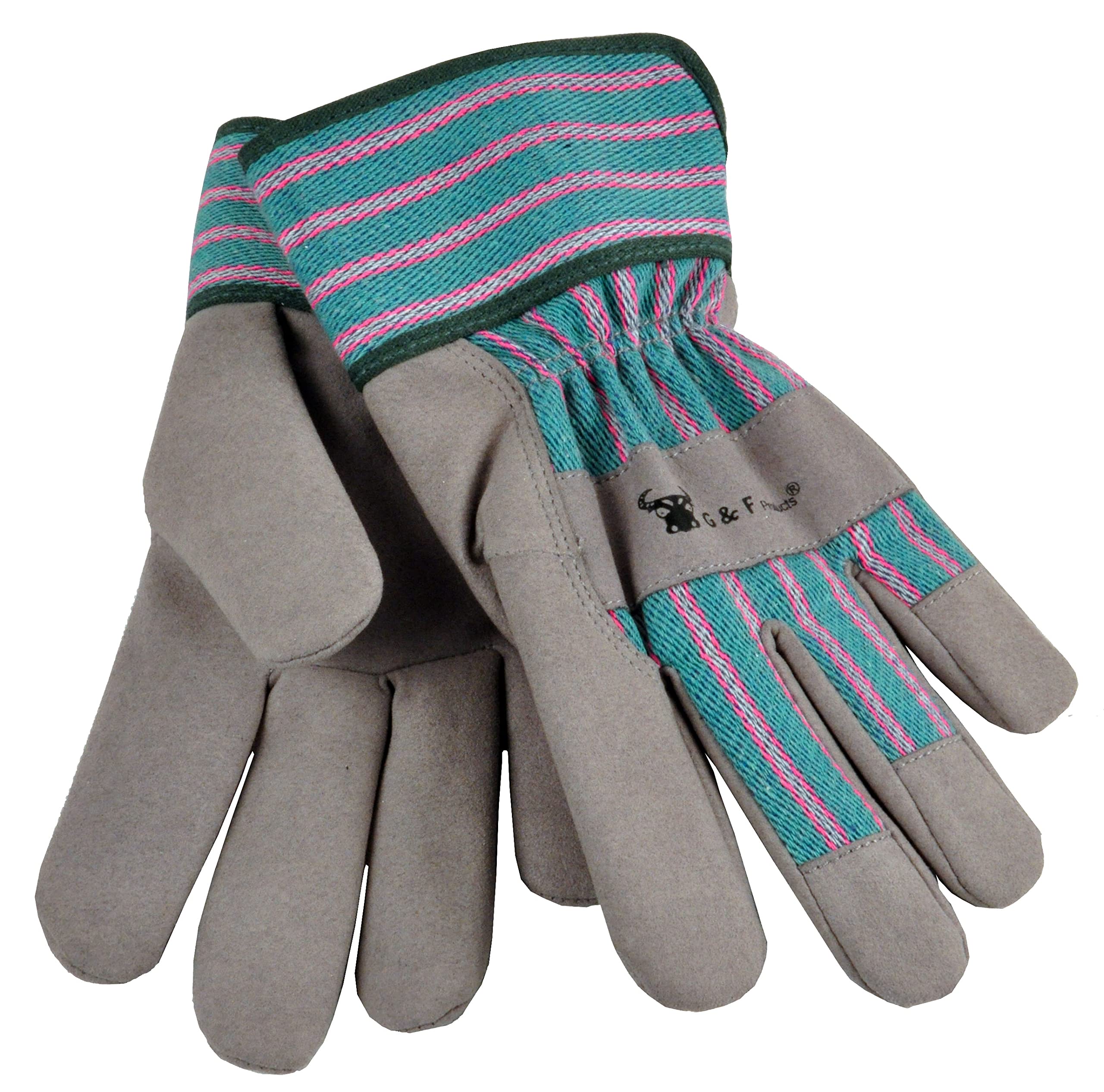 G & F Products 5009L 3 Pair Pack Justforkids Synthetic Leather Kids Garden Gloves, Kids Work Gloves, Grey, 7-9 Years Old - 3 Pai