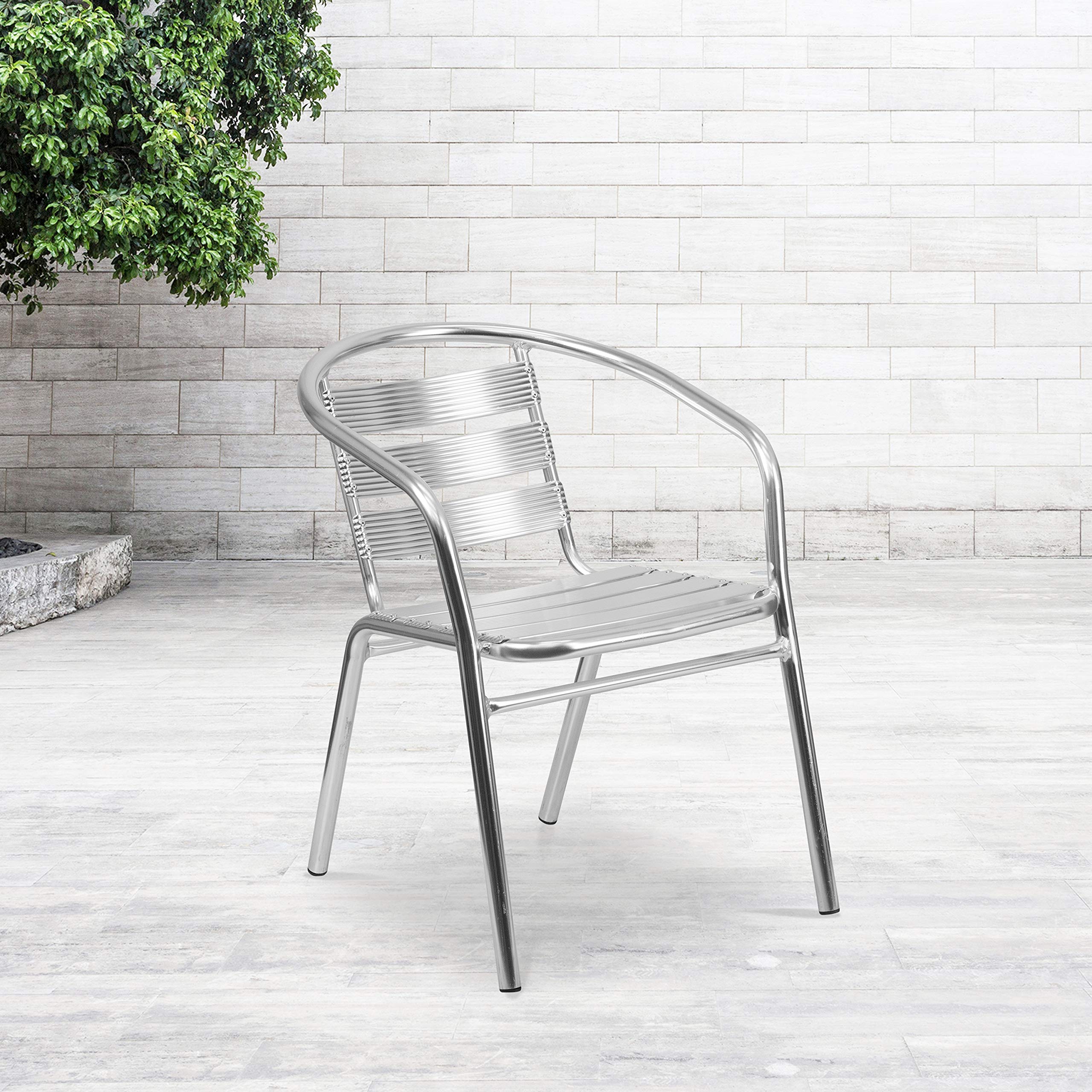 Flash Furniture Heavy Duty Commercial Aluminum Indoor-Outdoor Restaurant Stack Chair with Triple Slat Back
