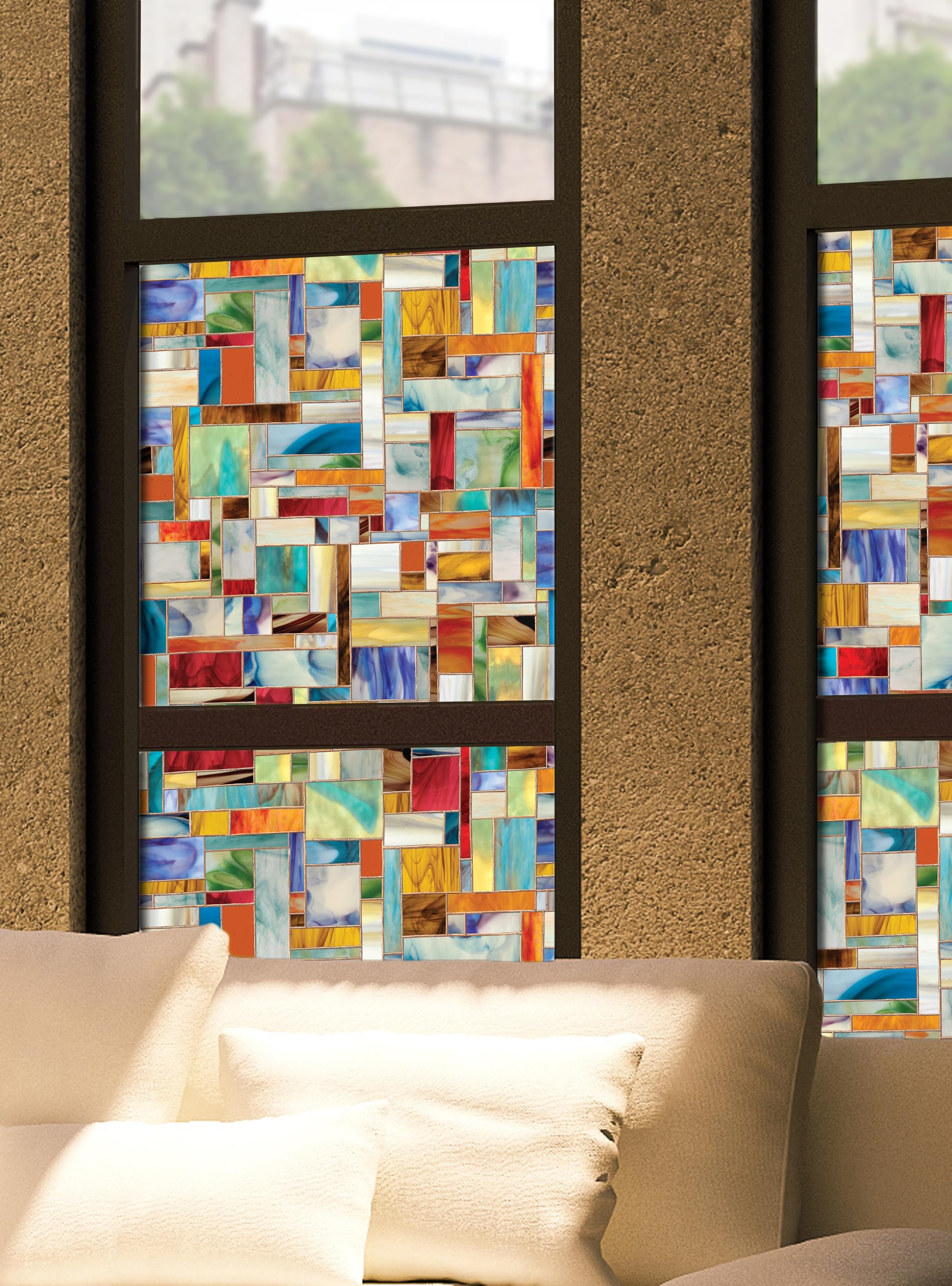 Artscape Montage | Window Privacy Film Stained Glass Pattern | Non-Adhesive & UV Protection | Easy to Apply & Removable | 24 x 3