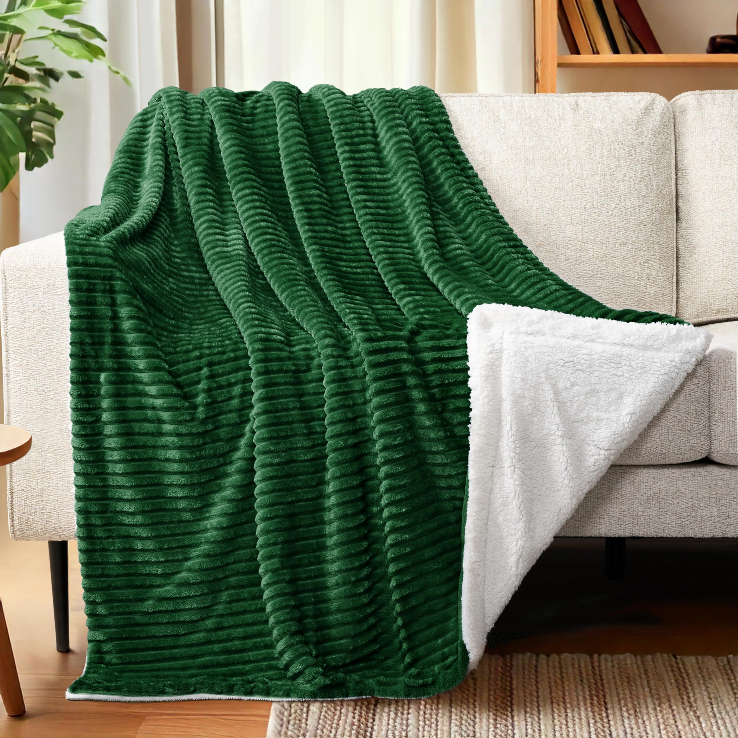 Pavilia Emerald Green Sherpa Fleece Throw Blanket For Couch, Soft Plush Fuzzy Blankets, Fluffy Flannel Sherpa Blanket For Sofa,