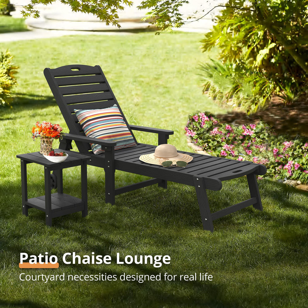 LUE BONA Oversized HDPS Chaise Lounge Chair with Table, 5-Position Adjustable, Black