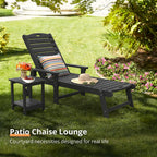LUE BONA Oversized HDPS Chaise Lounge Chair with Table, 5-Position Adjustable, Black