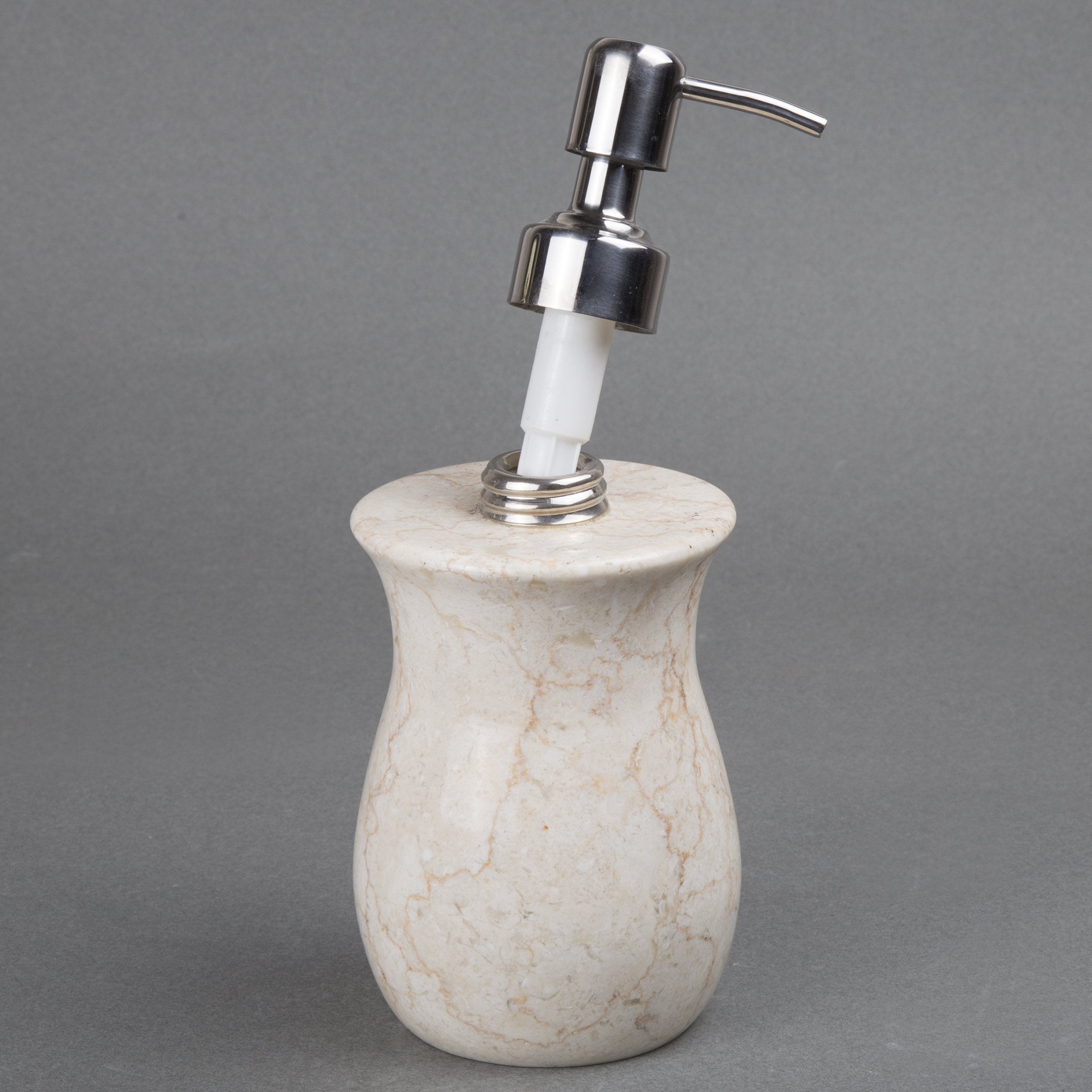 Creative Home Natural Champagne Marble Vase Collection Liquid Soap Lotion Dispenser With Stainless Steel Pump, Beige, 3.3'' Diam