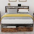 LIKIMIO Queen Bed Frame with Storage Headboard, Platform Bed with Drawers and Charging Station, No Box Spring Needed, Easy Assem