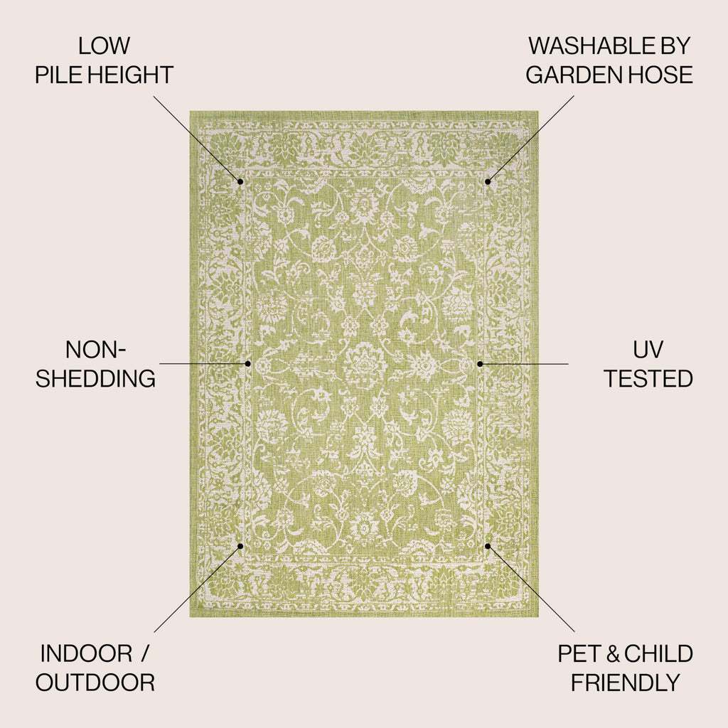 Jonathan Y Smb100D-5 Tela Bohemian Textured Weave Floral Indoor Outdoor Area-Rug, Coastal Traditional Transitional Easy-Cleaning,Bedroom,Kitchen,Backyard,Patio,Non Shedding 5 X 8, Green/Cream