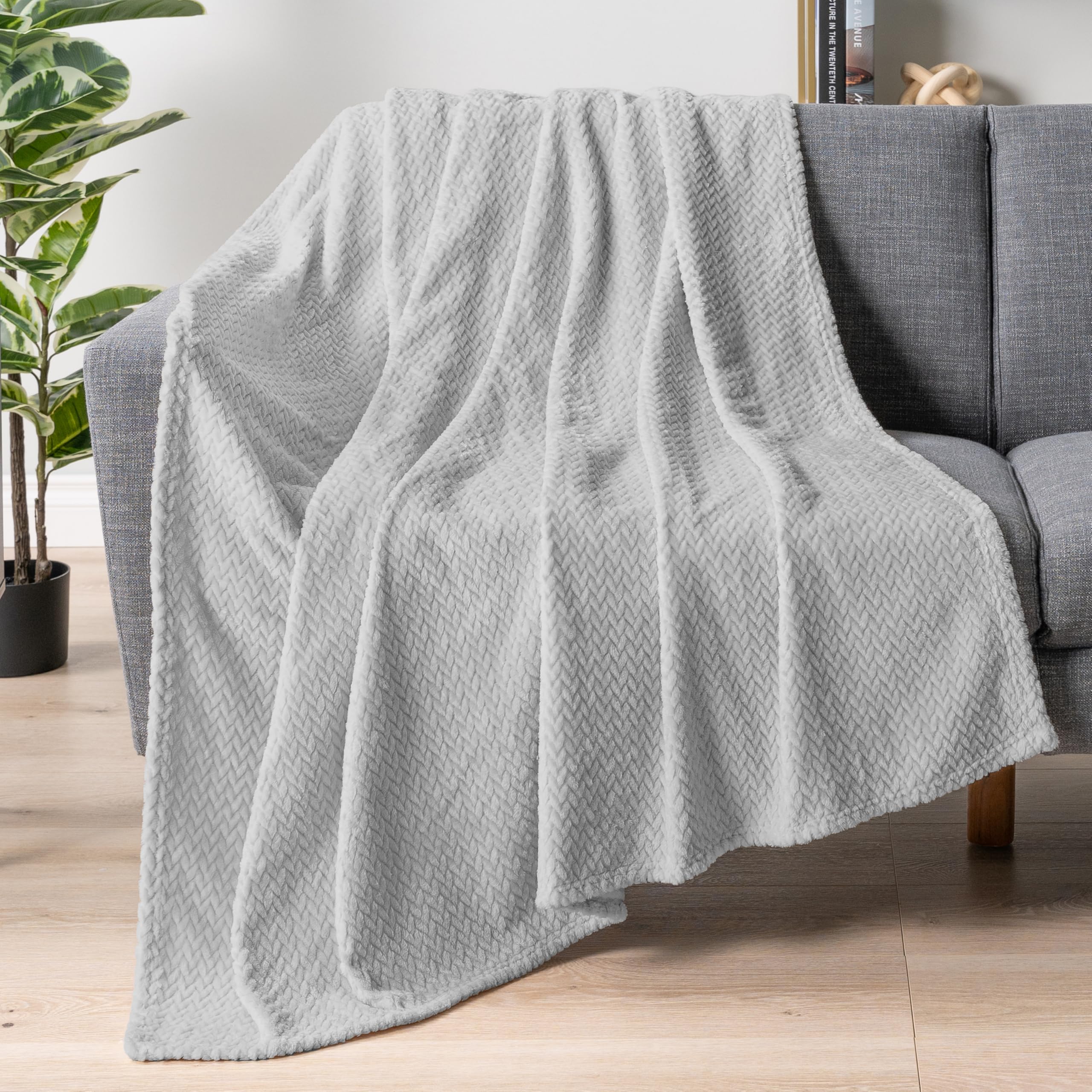 Pavilia Soft Fleece Light Grey Throw Blanket For Couch, Lightweight Plush Warm Blankets For Bed, Fuzzy Cozy Flannel Blanket Thro