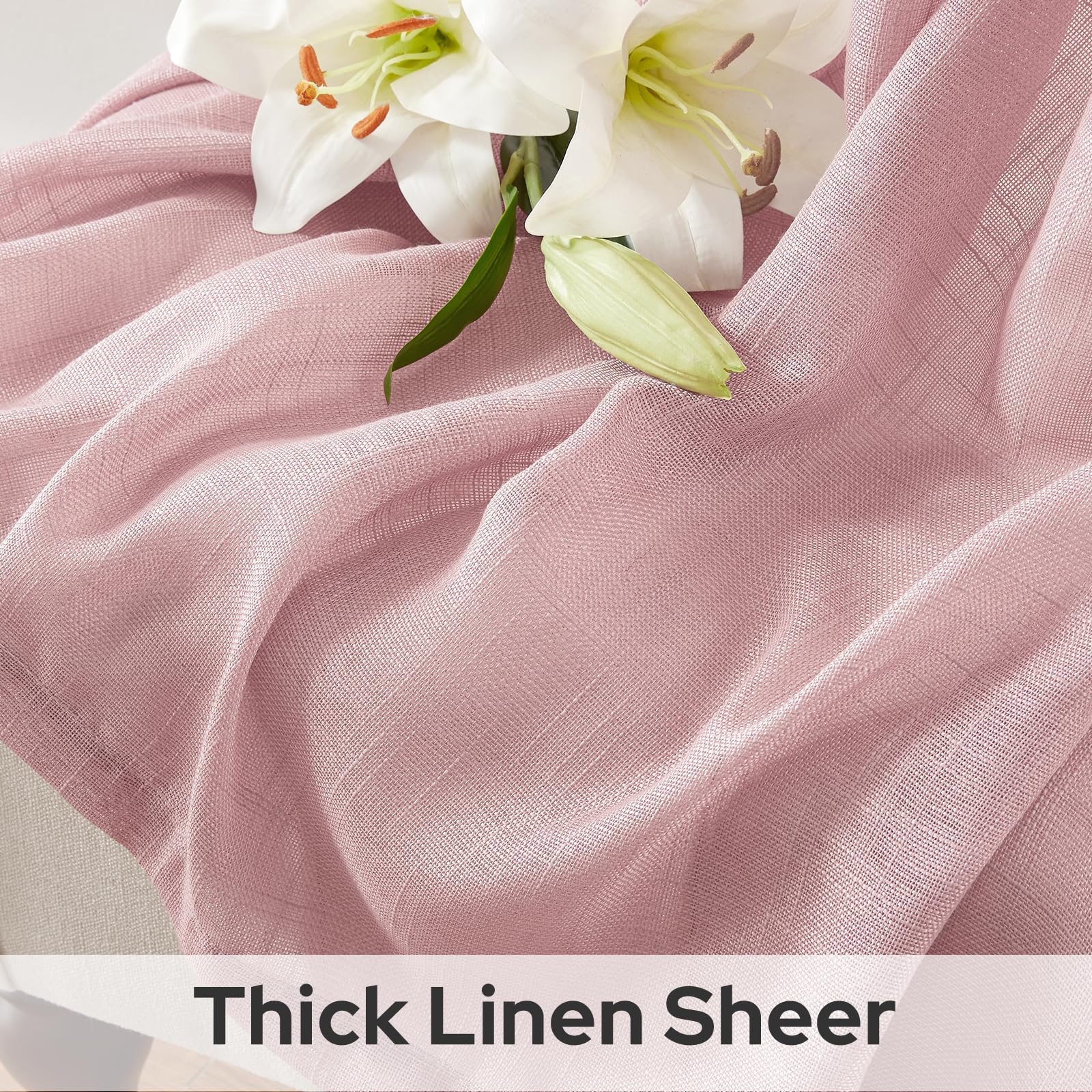 Homeideas Pink Linen Sheer Curtains 108 Inches Long 2 Panels Textured Semi Sheer Curtains Farmhouse Curtains Sheer Privacy Windo