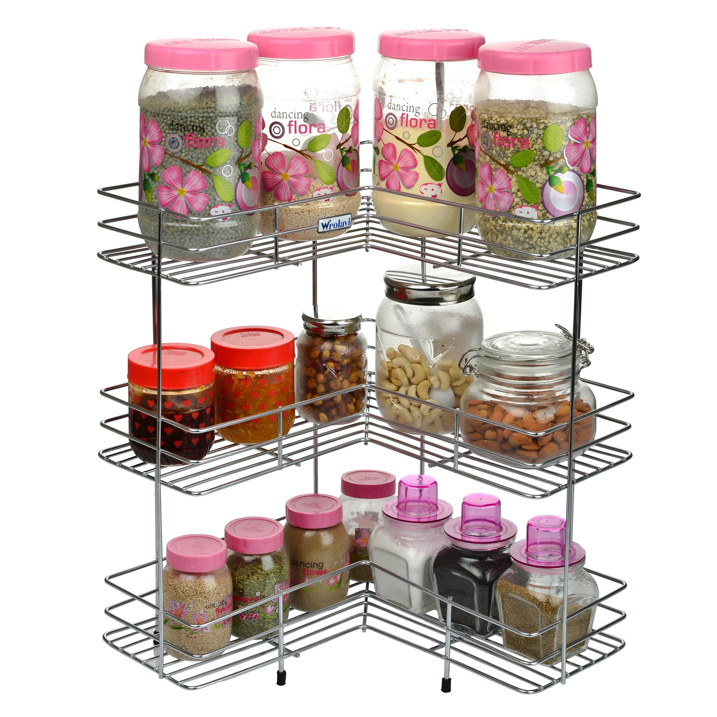 Wrolavi L Corner Shape Stand, 3Tier Stainless Steel Multipurpose Storage Rack For Storage In Kitchen/Living Room/Bathroom. (3 L