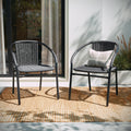 EMMA + OLIVER Set of 2 Modern Rattan Indoor/Outdoor Stack Chairs, Stacking Rattan Patio Chairs with Curved Back and Cross Bracin