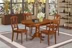 East West Furniture PONA5-SBR-W 5 Piece Dining Room Furniture Set Includes an Oval Kitchen Table with Butterfly Leaf and 4 Dining Chairs, 42x60 Inch, Saddle Brown