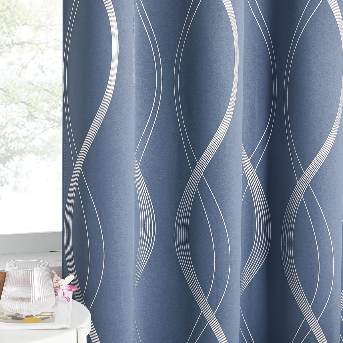Nicetown Blackout Curtains 72 Inches Long, Stone Blue, 2 Panels, 42 X 72 Inch, Microfiber Noise Reducing Thermal Insulated Wave