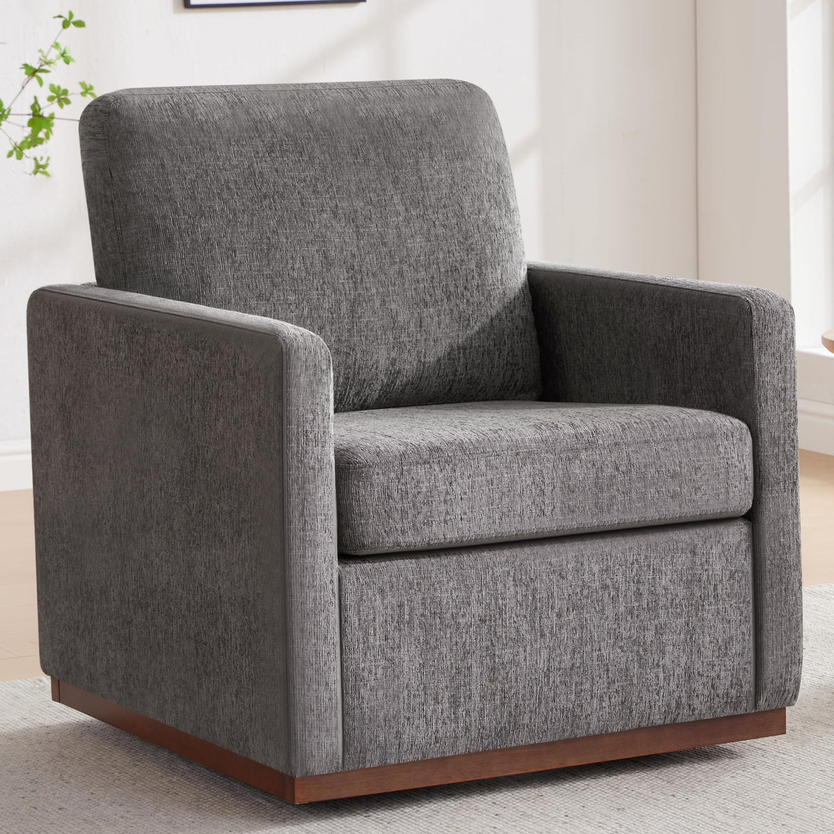 Howjoe 360 Swivel Accent Chair With Wide Armrests, Oversized Single Sofa With Additional Throw Pillow, Mid-Century Modern Arm Ch