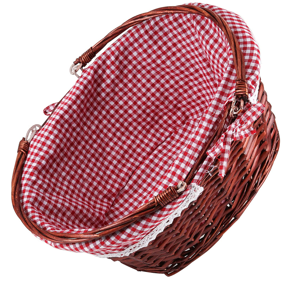 ZOENHOU Brown Red-plaid Wicker Gift Empty Basket, Hand-Woven Large Favors Storage Willow Picnic Basket with Handles for Fruit Ve