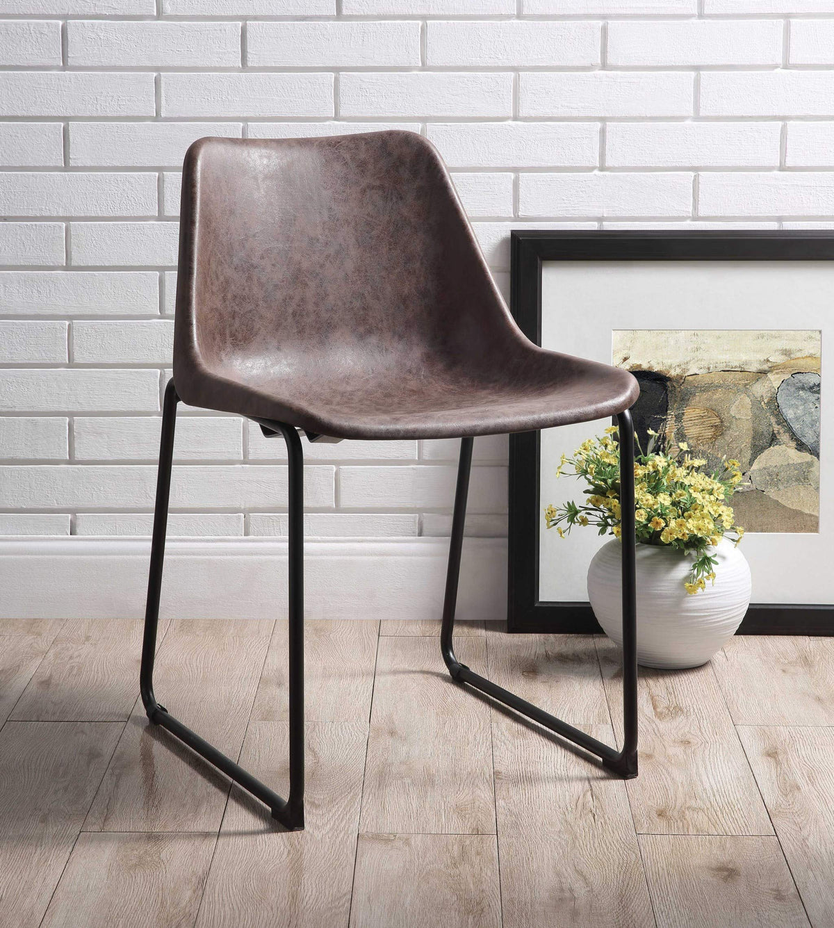 HomeRoots 18' X 21' X 28' Vintage Mocha & Black Metal Side Chair (Set-2)