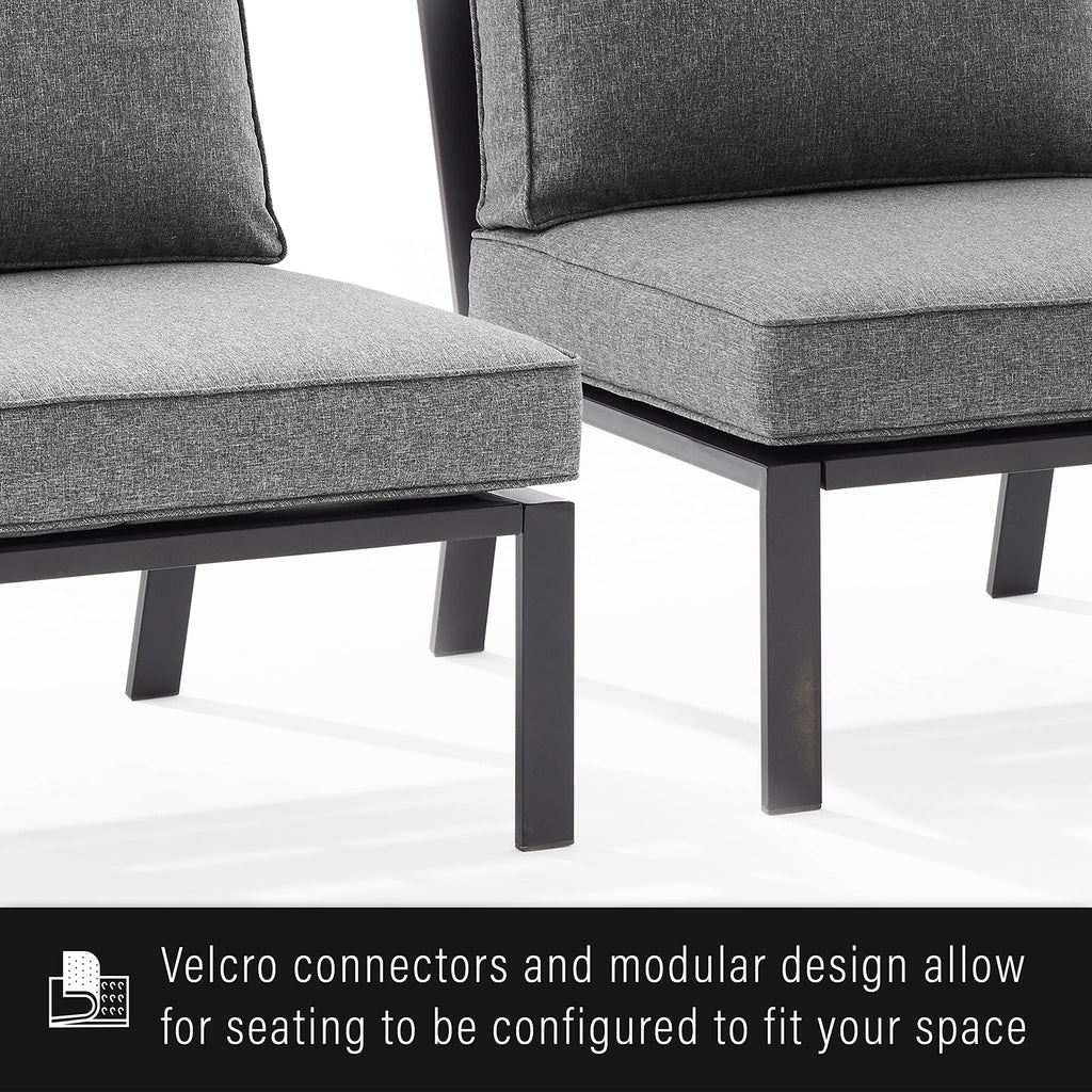 Crosley Furniture Clark Armless Outdoor Sectional Chair, Patio Chairs For Porch, Deck, Backyard, Balcony, Matte Black With Charcoal Cushions