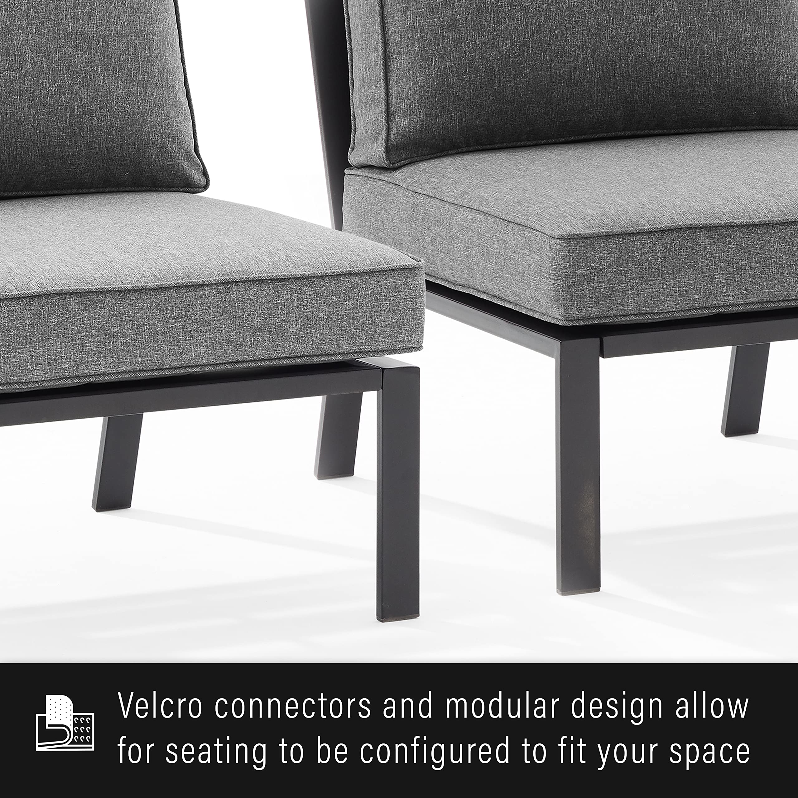 Crosley Furniture Clark Armless Outdoor Sectional Chair, Patio Chairs For Porch, Deck, Backyard, Balcony, Matte Black With Charcoal Cushions