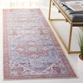 SAFAVIEH Washable Rug Tucson Collection - 26 x 8 Runner, Grey Blue & Rust, Slip Resistant, Ideal for High Traffic Areas in Li
