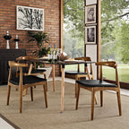 Modway Tracy Mid-Century Modern Wood and Faux Leather Upholstered Four Dining Chairs in Black