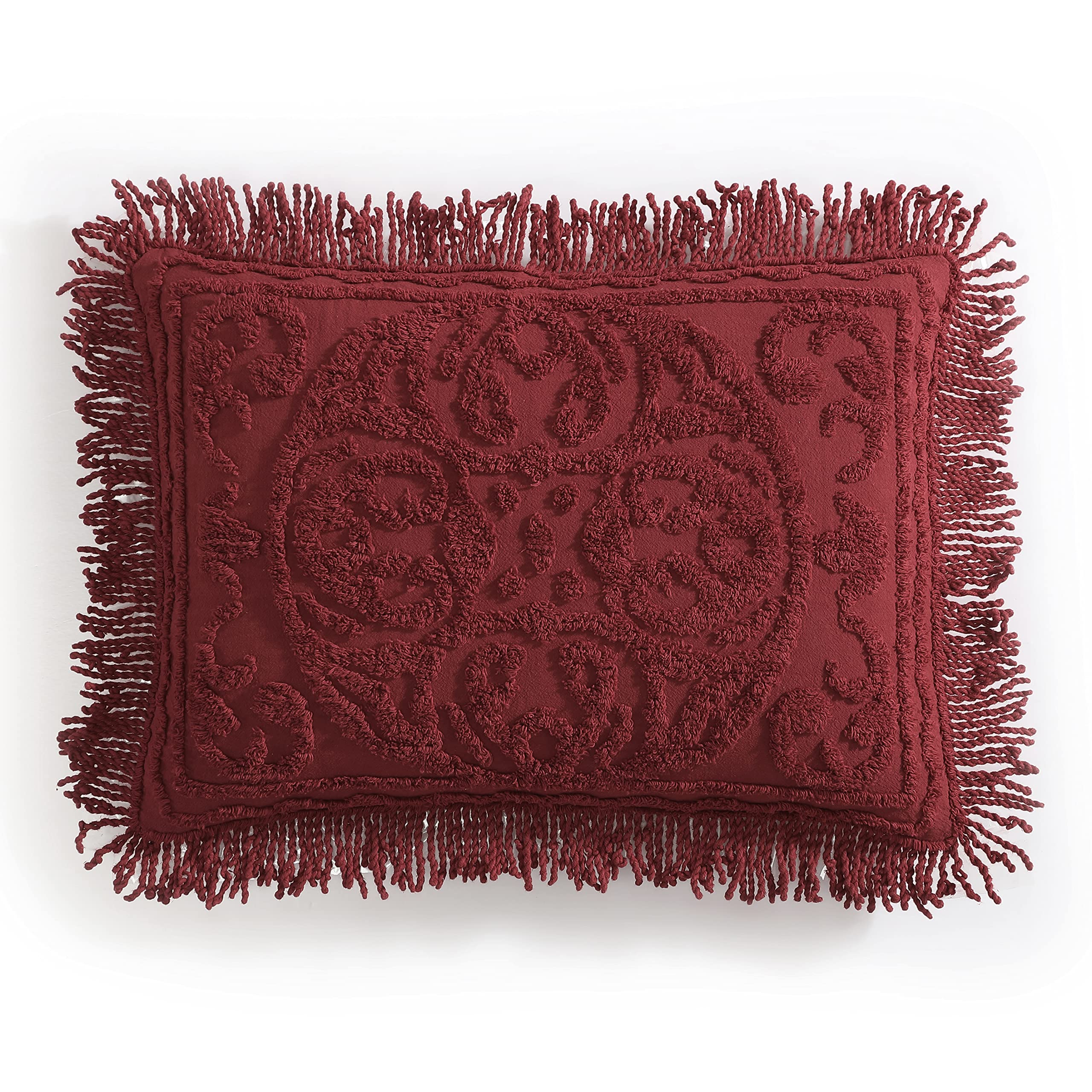 Beatrice Home Fashions Medallion Chenille, King Sham, Burgundy