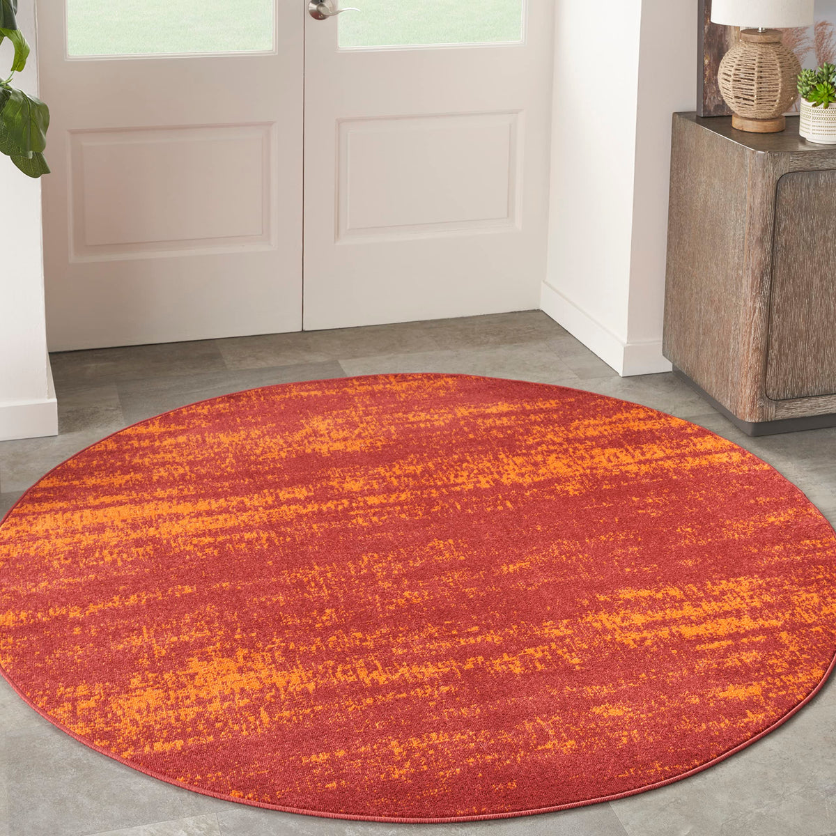 Nourison Essentials Indoor/Outdoor Solid Abstract Red 6' X Round Area Rug, Easy Cleaning, Non Shedding, Bed Room, Living Room, Dining Room, Backyard, Deck, Patio (6 Round)