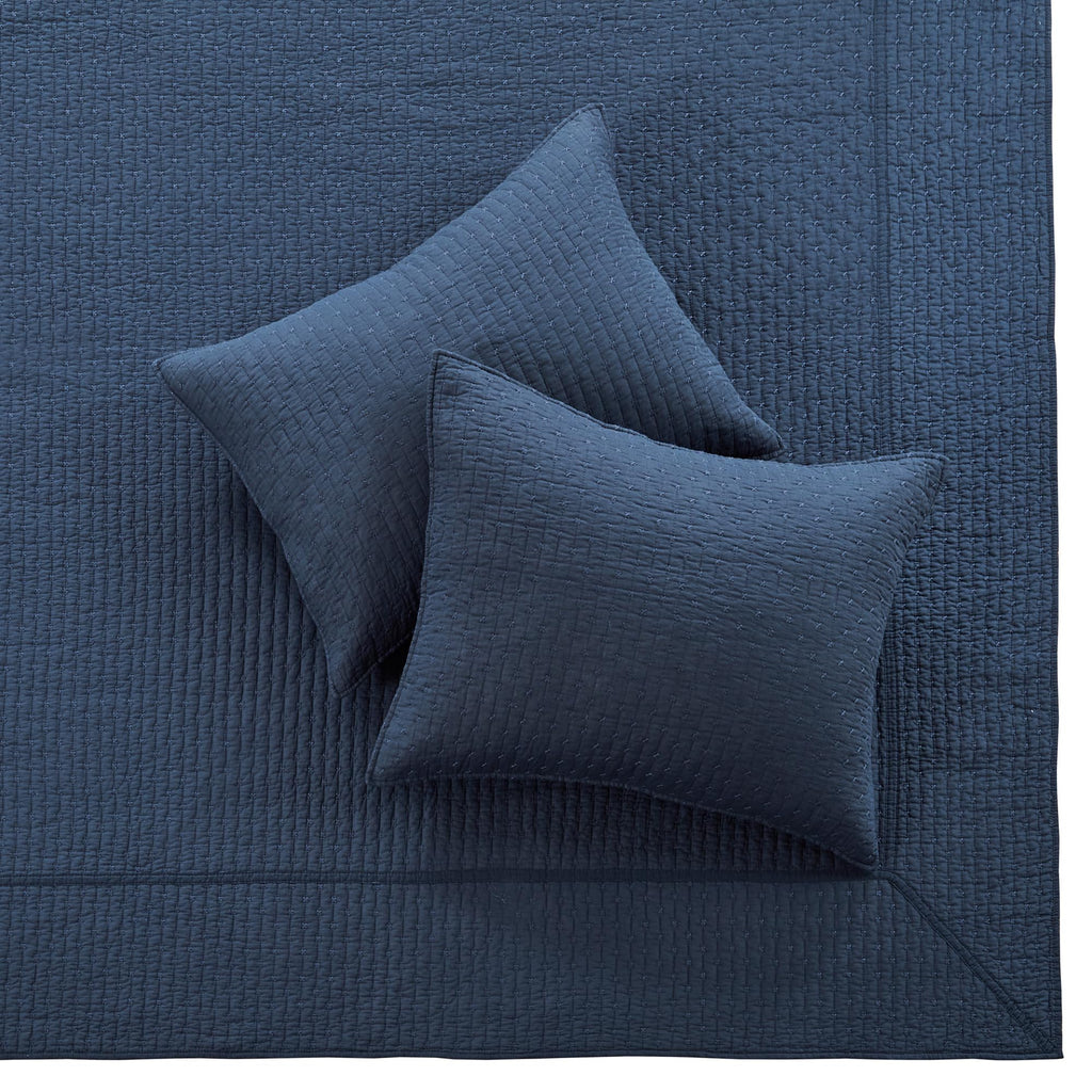 Levtex Home - Cross Stitch Navy Bedspread Set - King Quilted Bedspread And Two King Shams - Cross Stitch Pattern - Bedspread (12