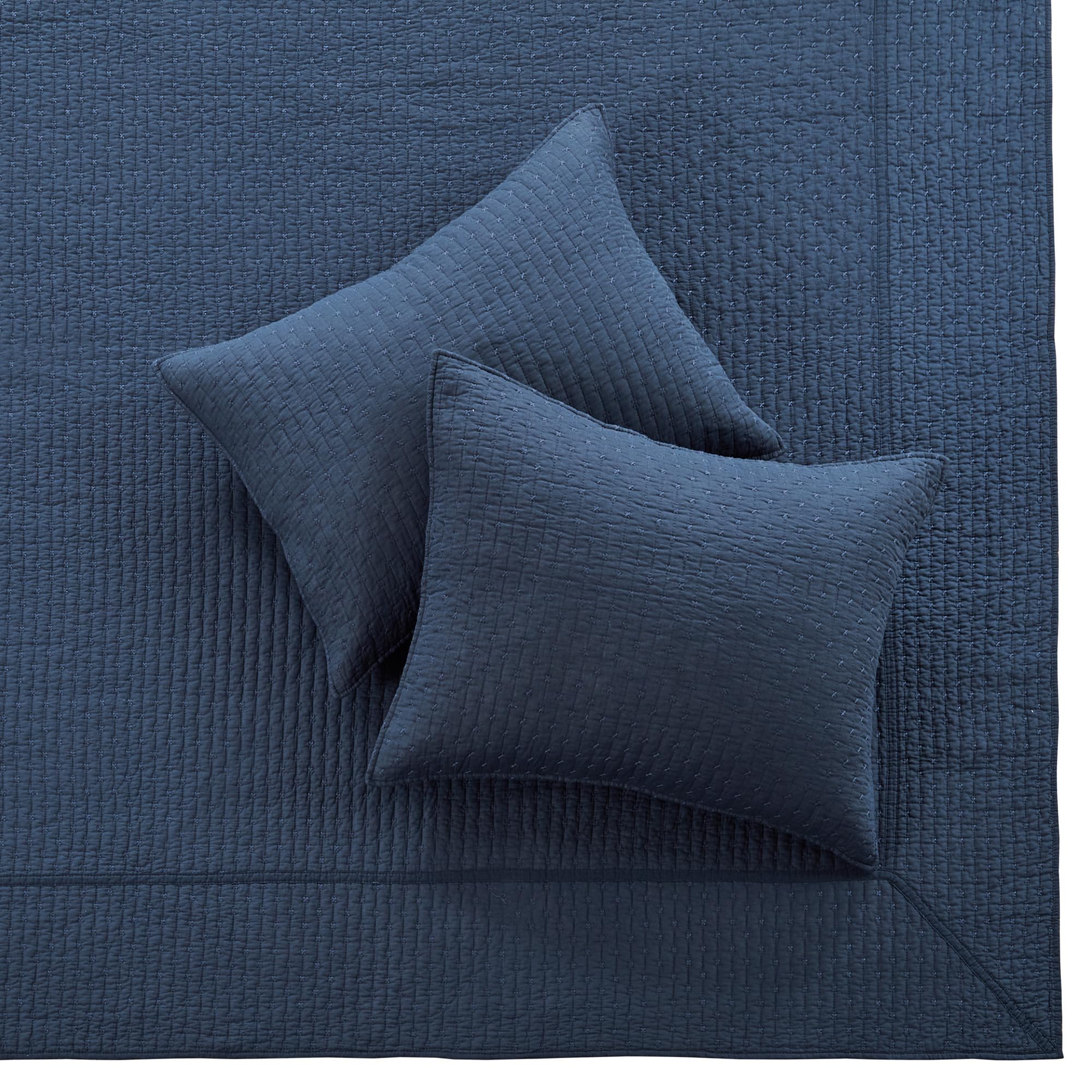 Levtex Home - Cross Stitch Navy Bedspread Set - King Quilted Bedspread And Two King Shams - Cross Stitch Pattern - Bedspread (12