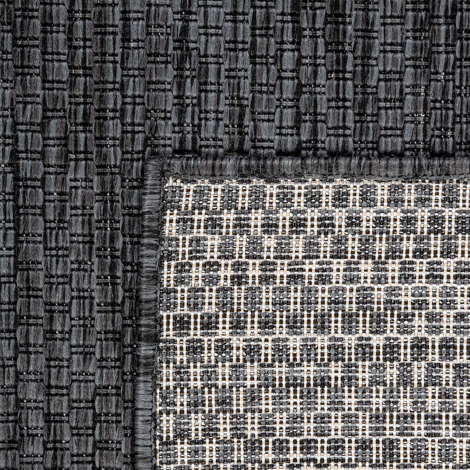 Solid Outdoor Rug For Patio Or Balcony Weatherproof In Mottled Anthracite, Size: 6'7' X 9'2'