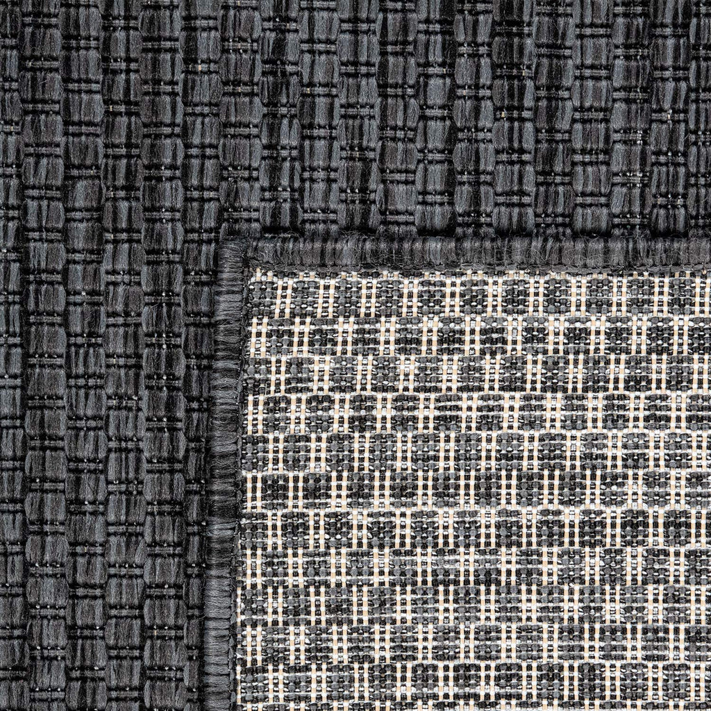 Solid Outdoor Rug For Patio Or Balcony Weatherproof In Mottled Anthracite, Size: 2'8' X 8'2'