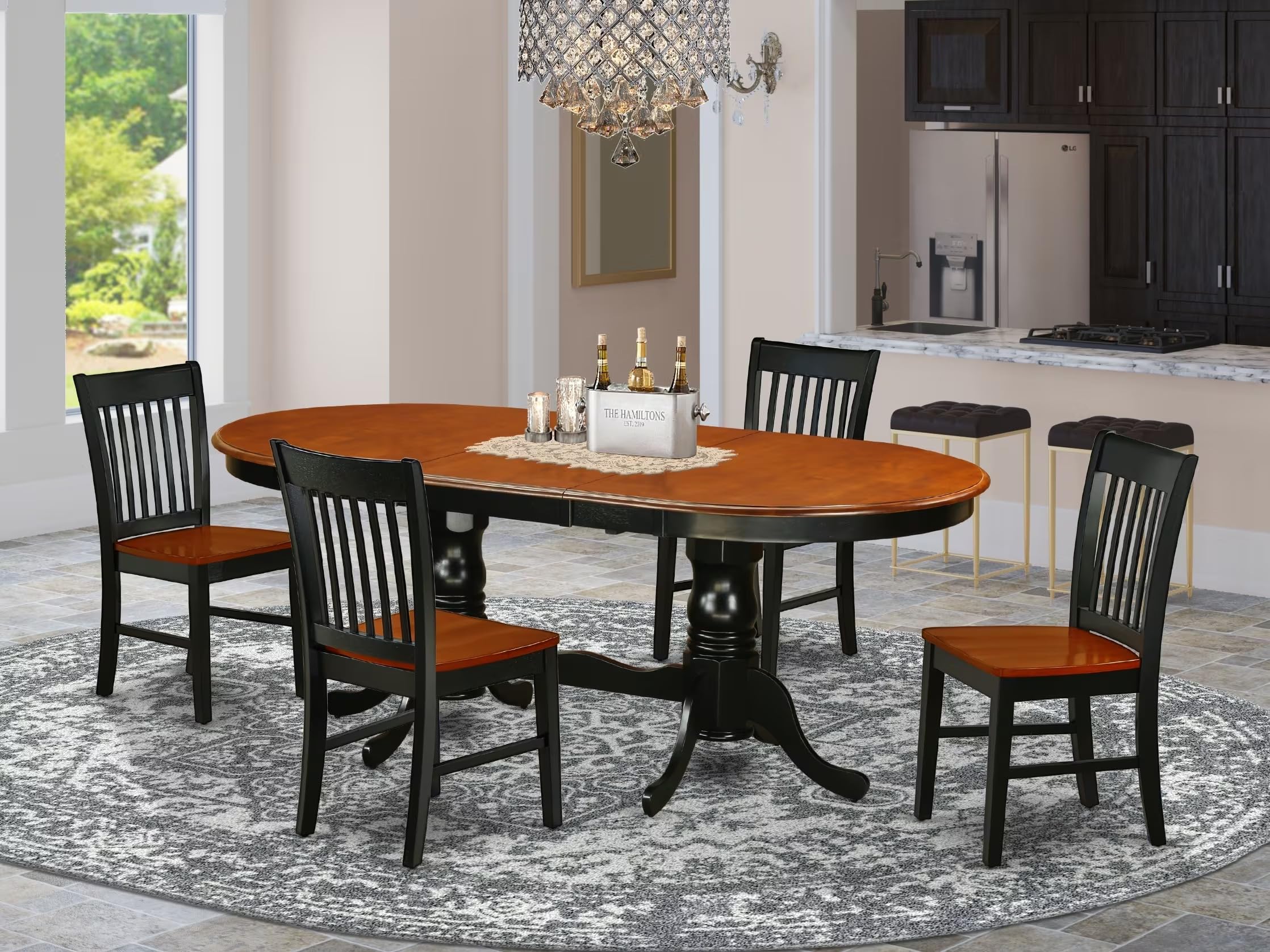 East West Furniture Plno5-Bch-W 5 Piece Modern Dining Table Set Includes An Oval Wooden Table With Butterfly Leaf And 4 Kitchen Dining Chairs, 42X78 Inch, Black & Cherry