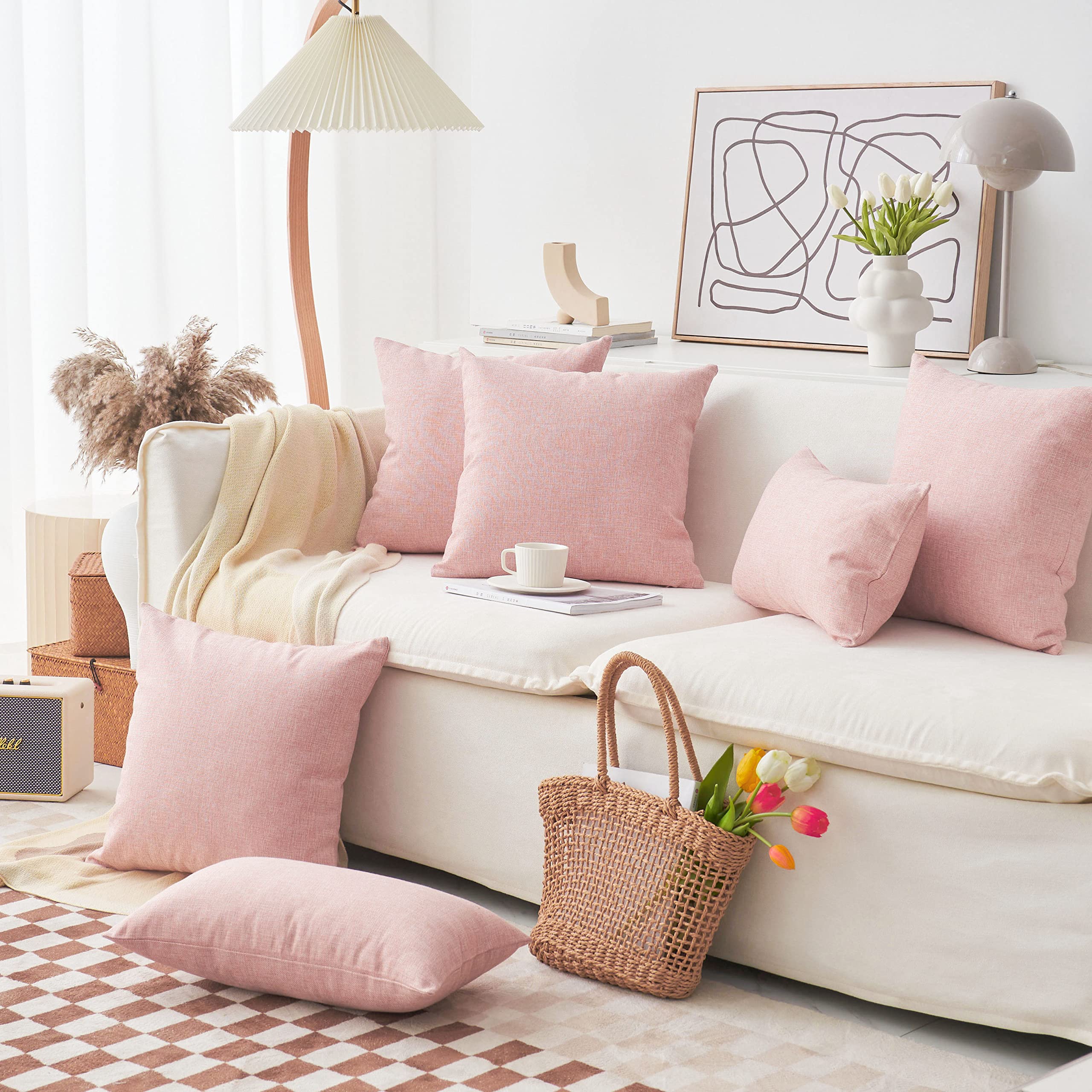 Home Brilliant Decorative Pillow Covers 18X18 Throw Pillow Covers Lined Linen Cushion Covers For Bed Couch Barbie, Set Of 2, 18