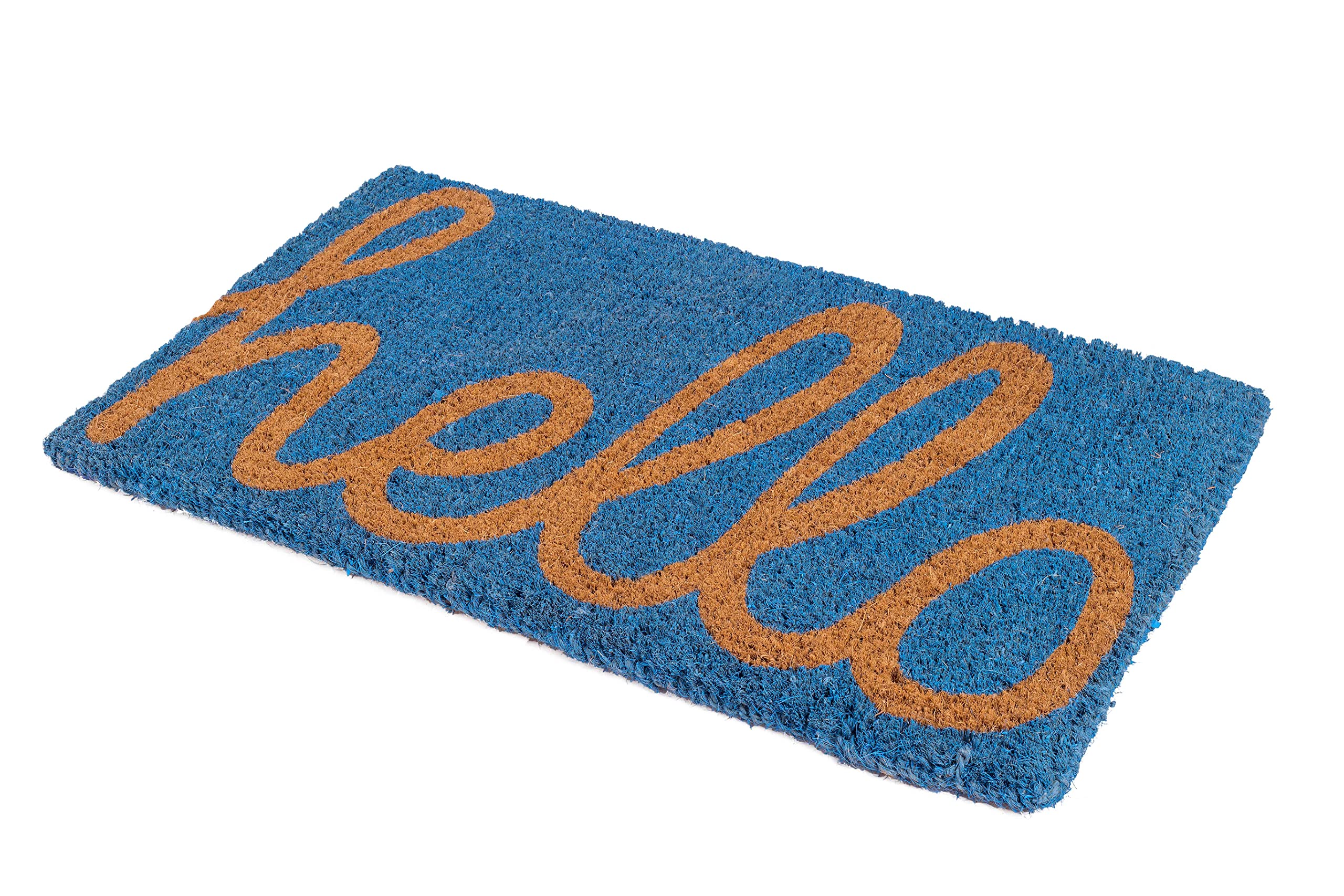 Fab Habitat Extra Thick Doormat - Handwoven, Durable - Natural Coir - Entryway, Front Door, Porch, Patio - Cursive Hello Black (