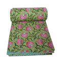 V Vedant Designs Indian Handmade Cotton Kantha Quilt, Floral Print Reversible beeding Kantha Coverlet (Twin)