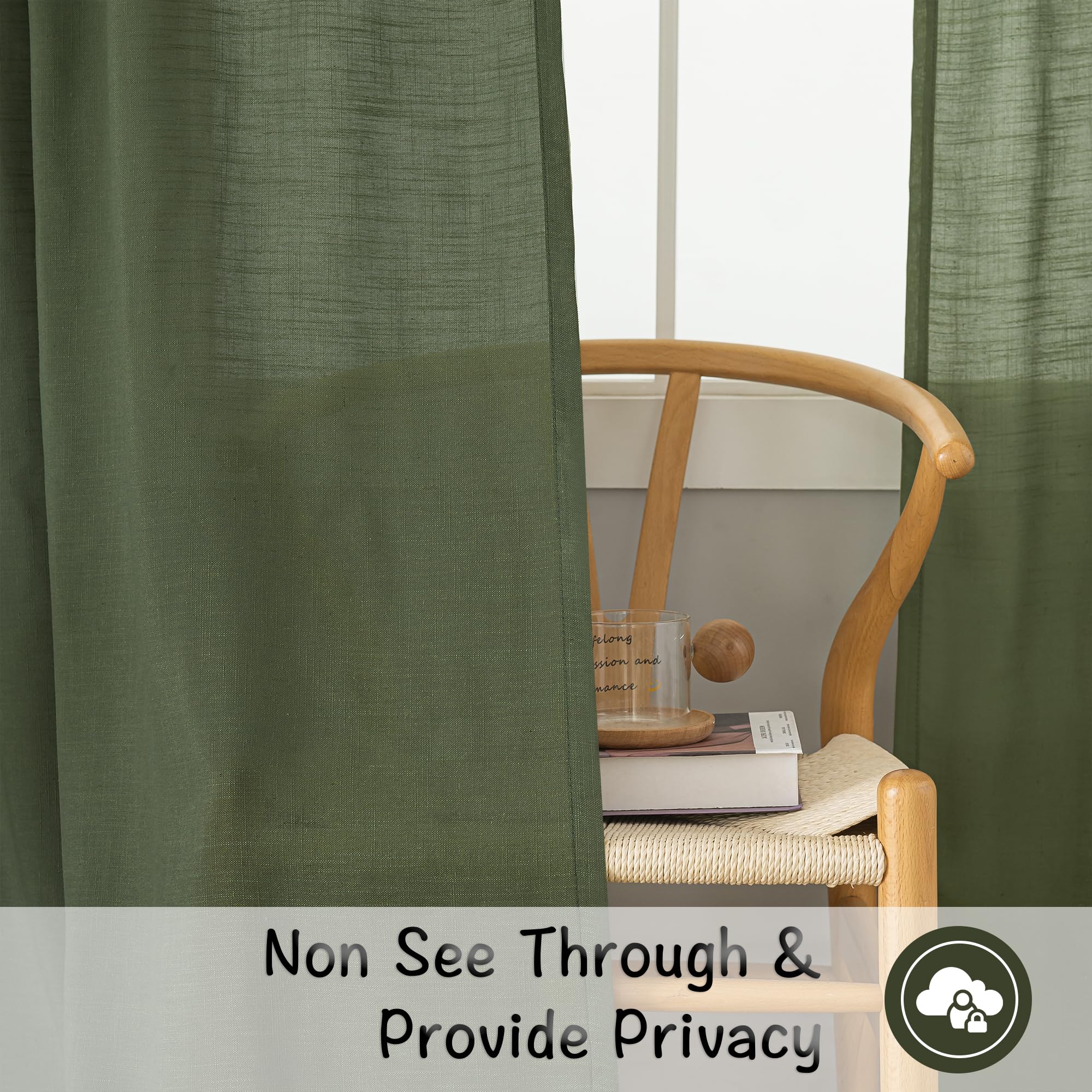 Olive Linen Back Tab Curtains 120 Inches Extra Long Ceiling To Floor For Villa Living Room,2 Panels Hooks Belt Pinch Pleated Easy Sliding Curtains Light Filtering Semi Privacy Sheer Drapres Dried Herb